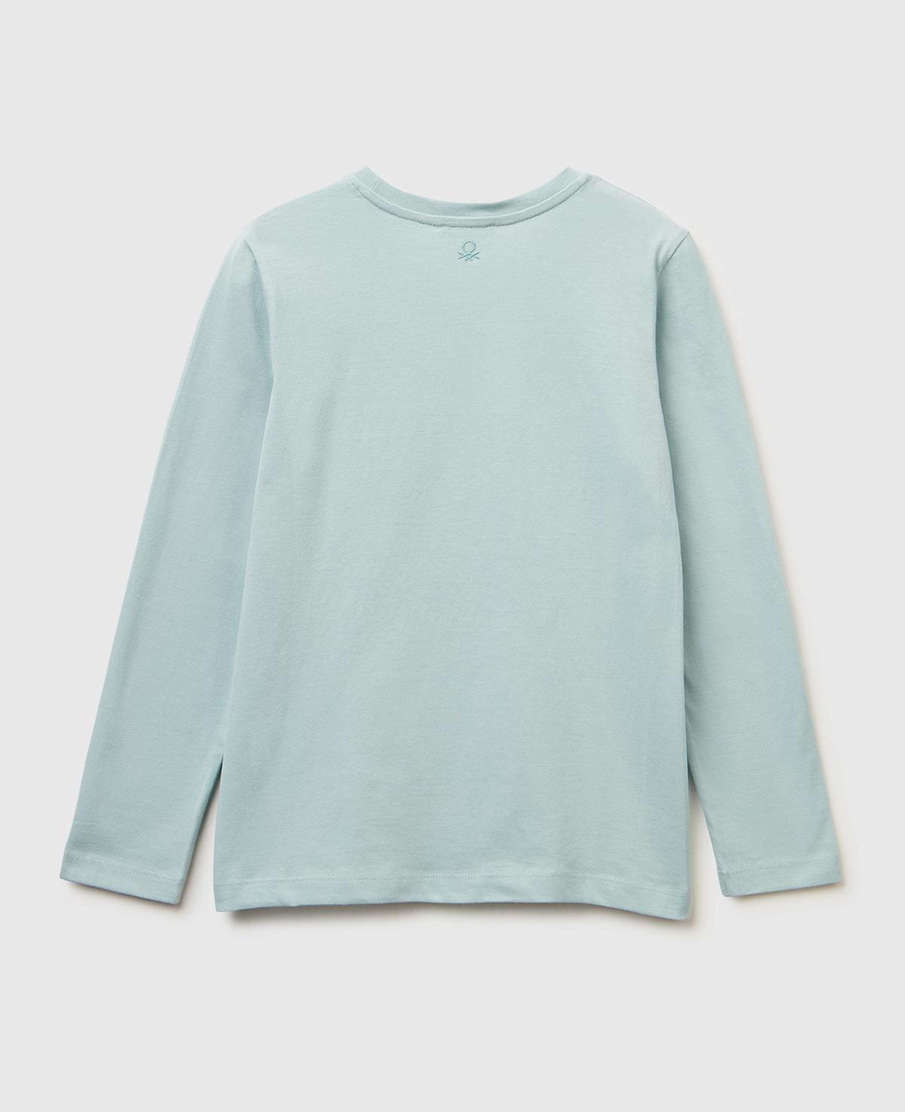 Kız Çocuk Su Yeşili Önü Kristal Aplikeli Regular Fit Uzun Kollu T-shirt