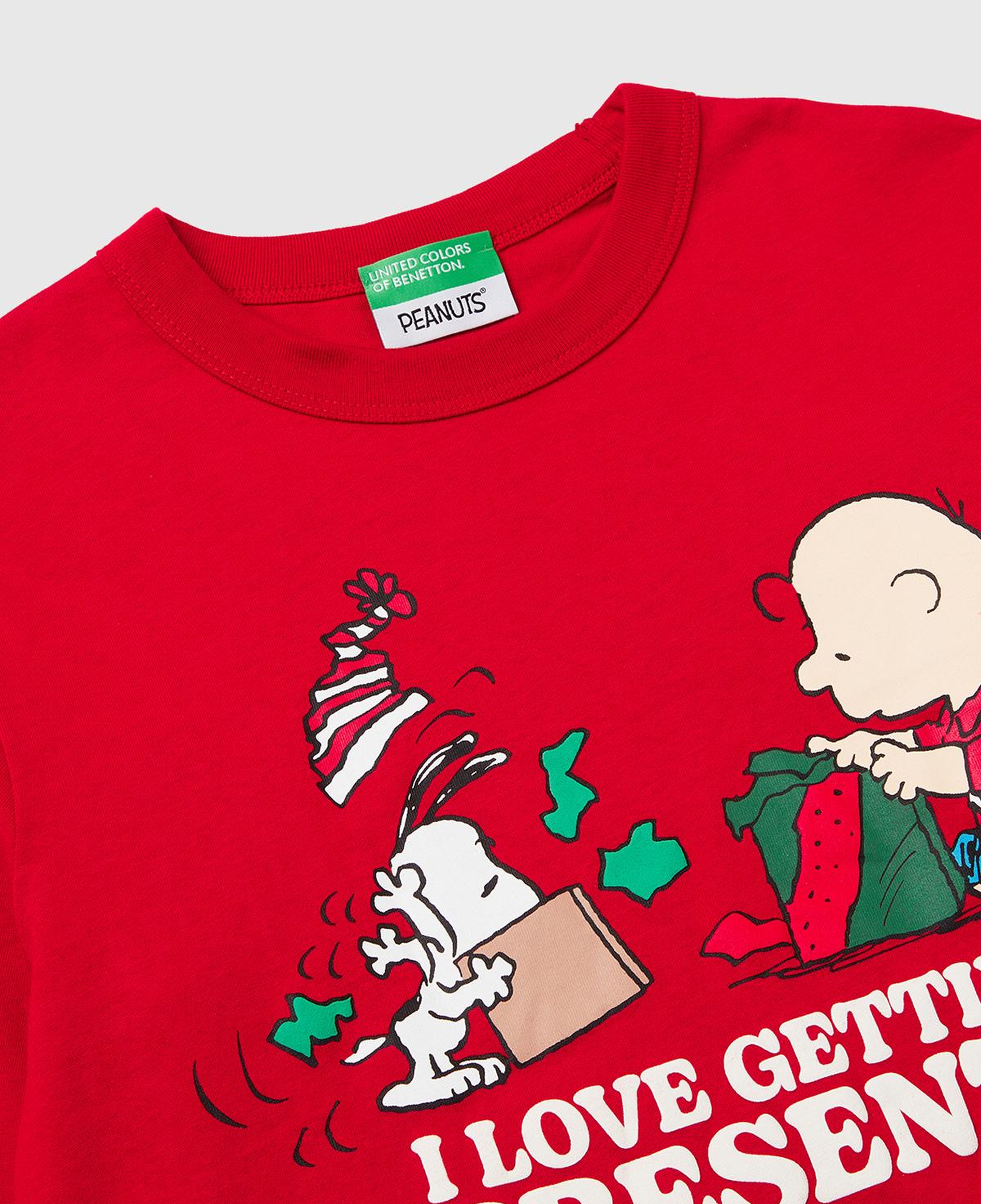 Erkek Çocuk Kırmızı Peanuts Yılbaşı Baskılı Logo Etiketli Kabartmalı Uzun Kollu T-shirt