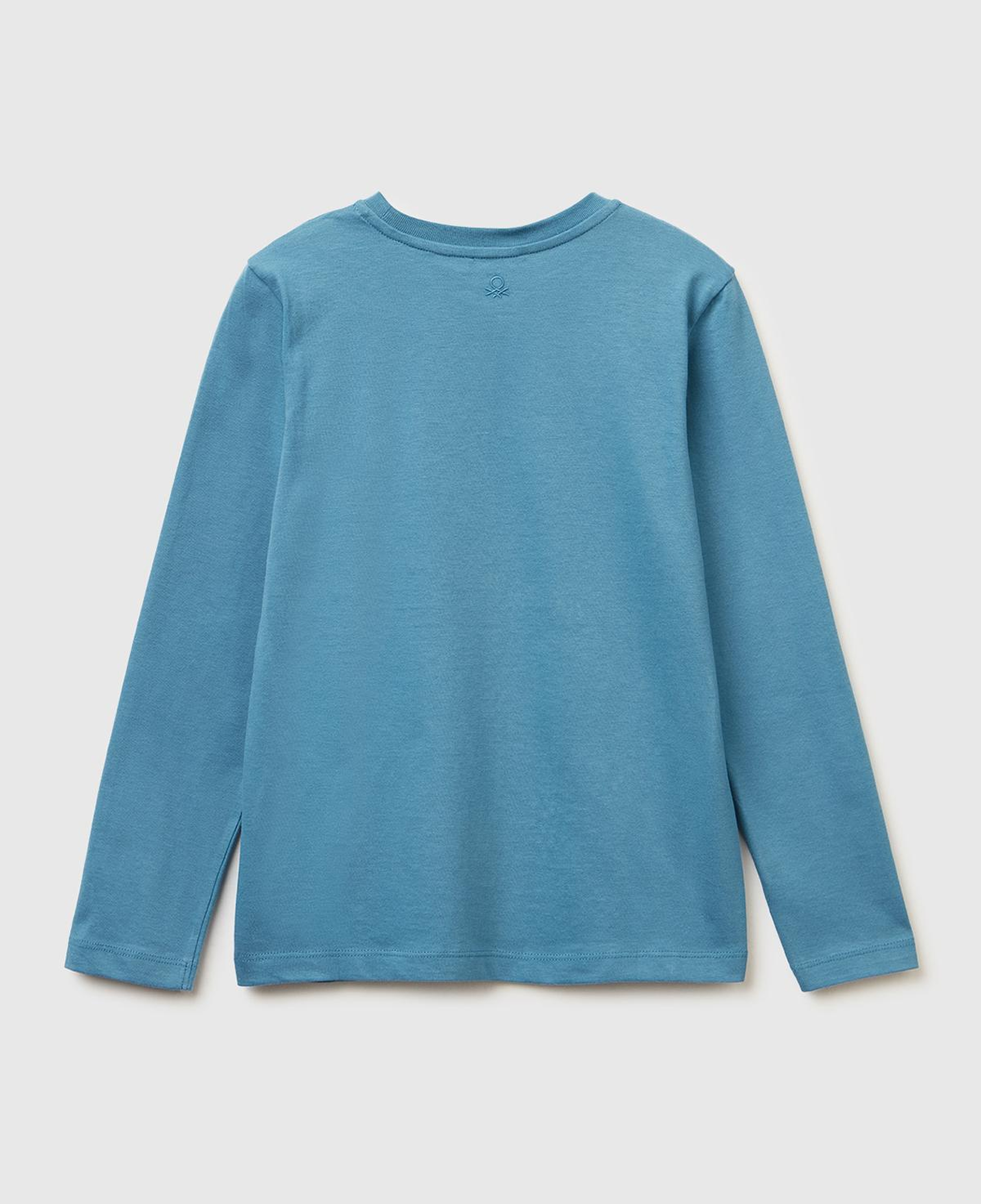 Kız Çocuk Petrol Mavisi Önü Kristal Aplikeli Regular Fit Uzun Kollu T-shirt