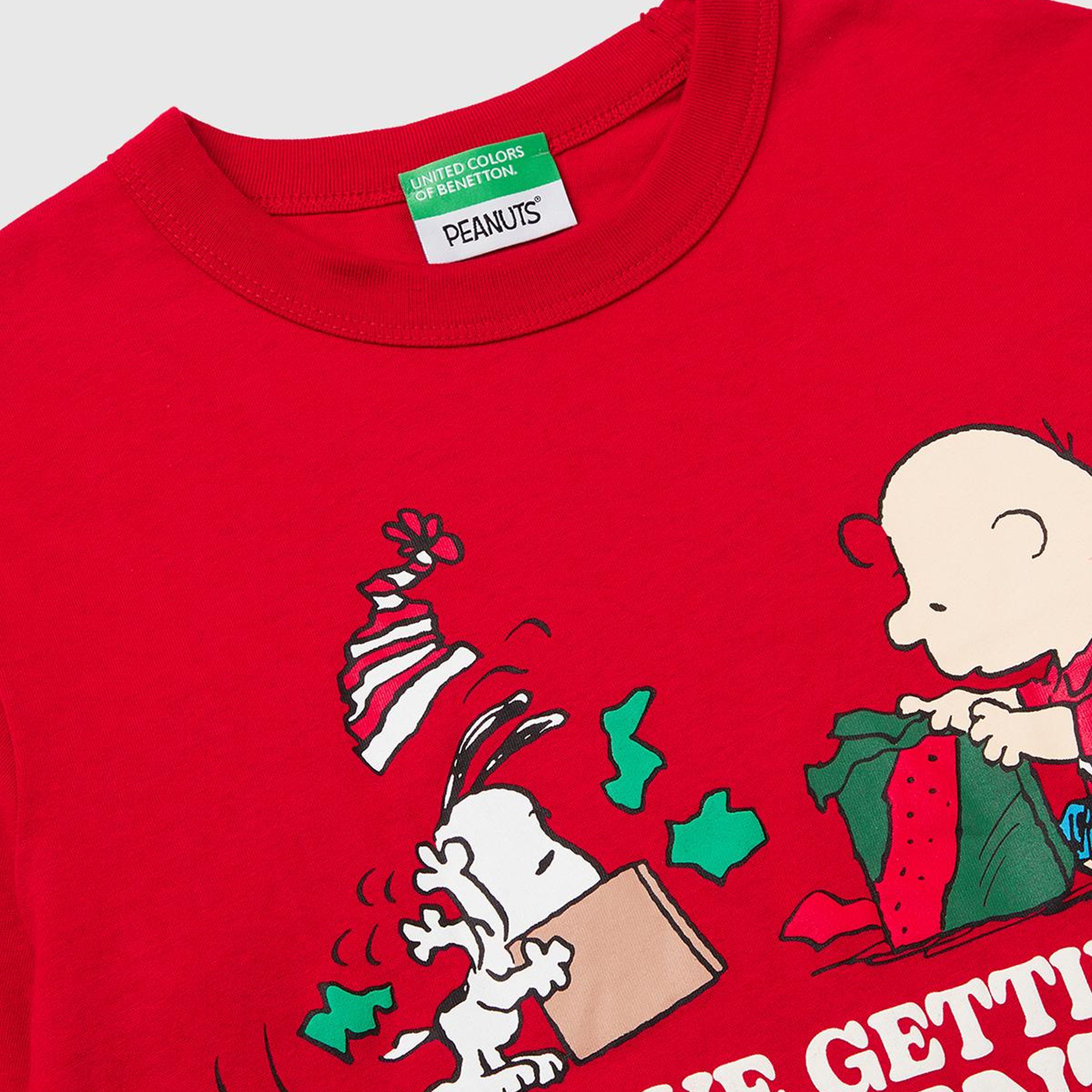 Erkek Çocuk Kırmızı Peanuts Yılbaşı Baskılı Logo Etiketli Kabartmalı Uzun Kollu T-shirt