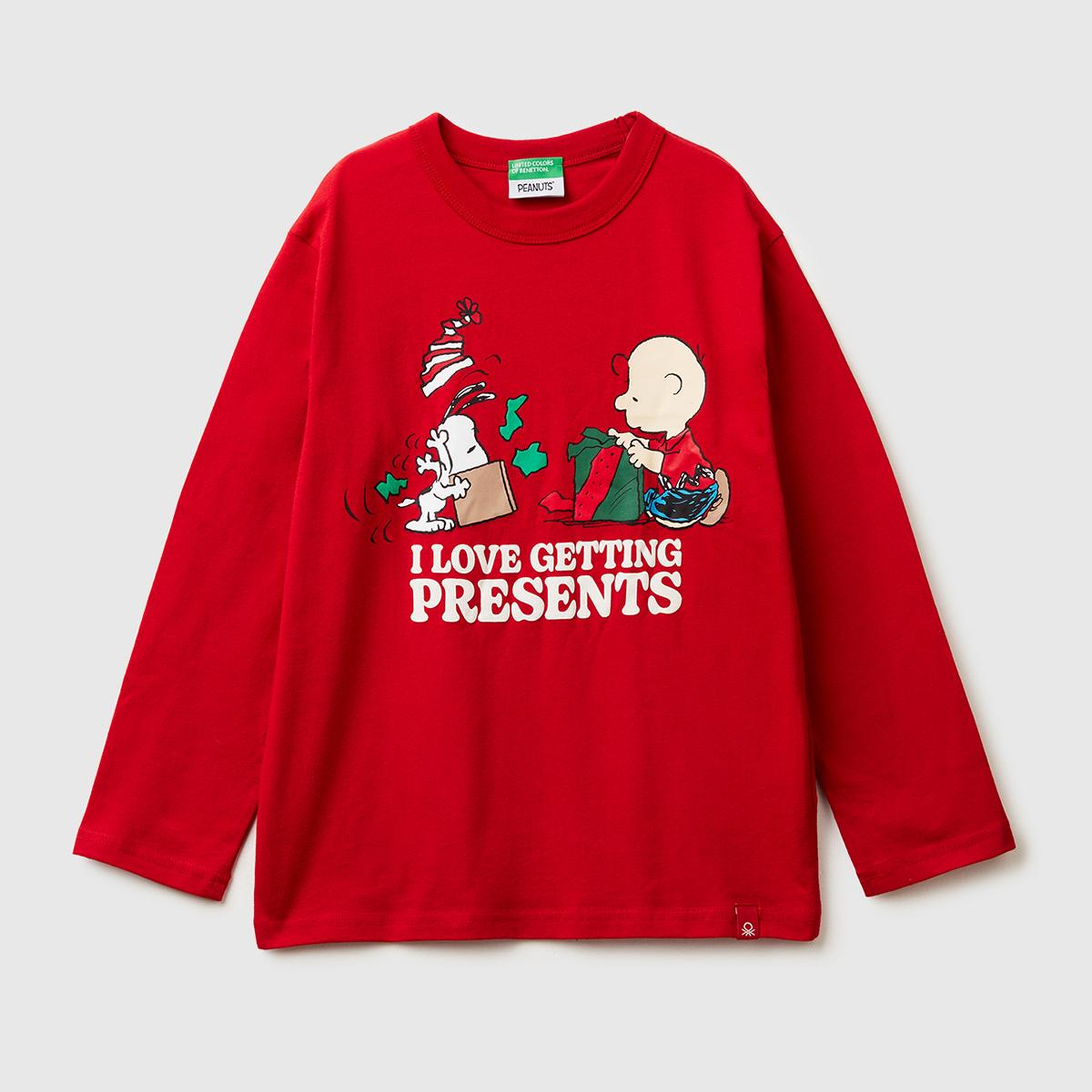 Erkek Çocuk Kırmızı Peanuts Yılbaşı Baskılı Logo Etiketli Kabartmalı Uzun Kollu T-shirt