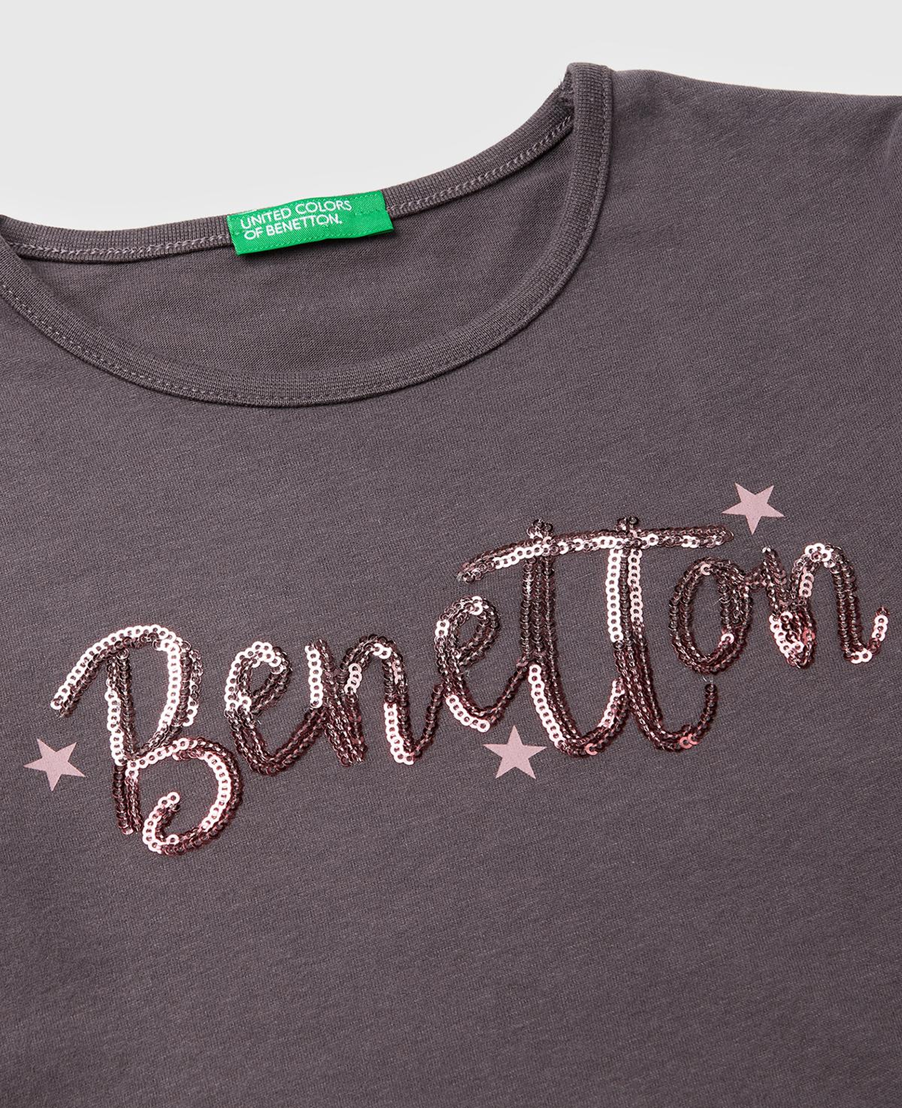 Kız Çocuk Koyu Kahverengi Grafik Payet İşlemeli Regular Fit Uzun Kollu T-shirt