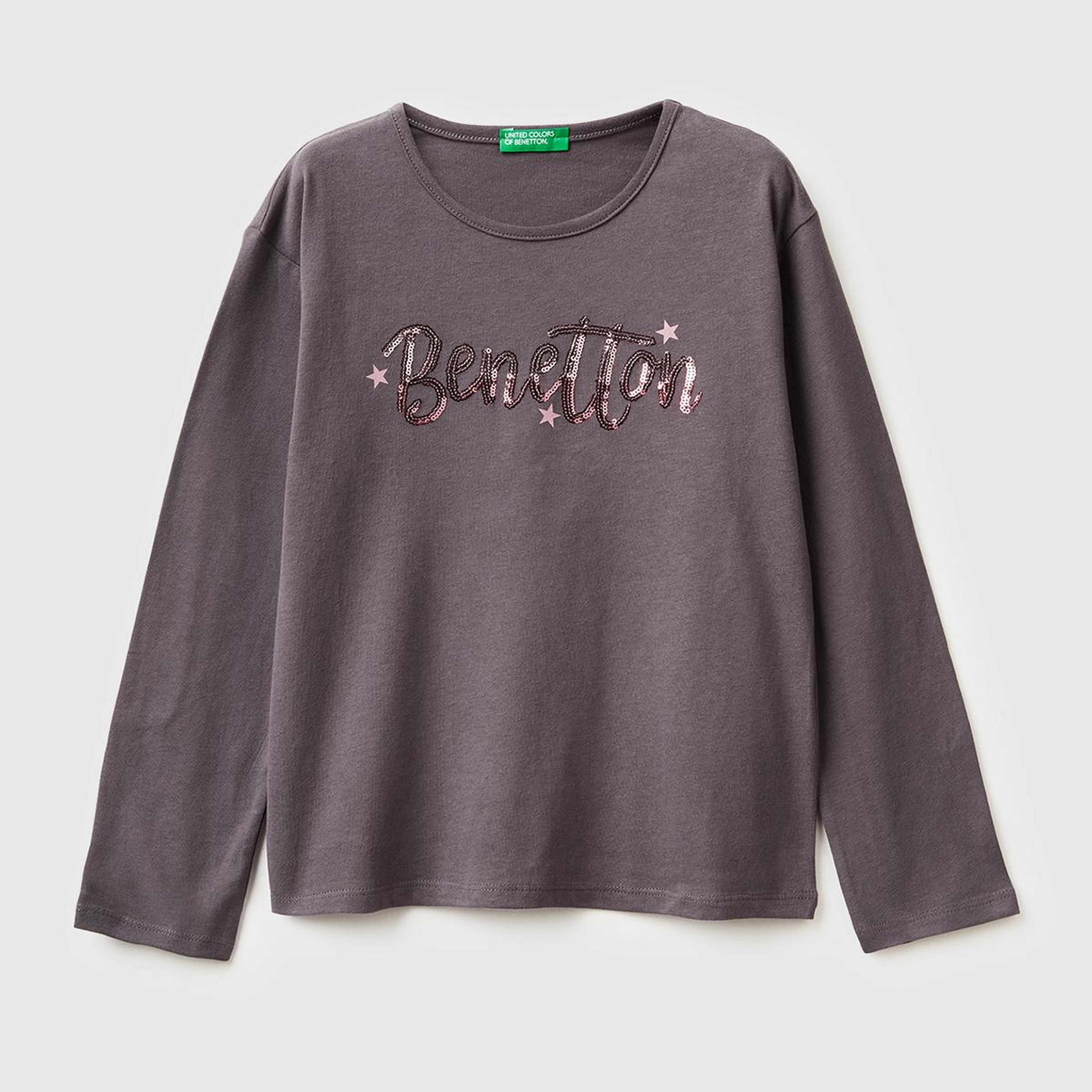 Kız Çocuk Koyu Kahverengi Grafik Payet İşlemeli Regular Fit Uzun Kollu T-shirt