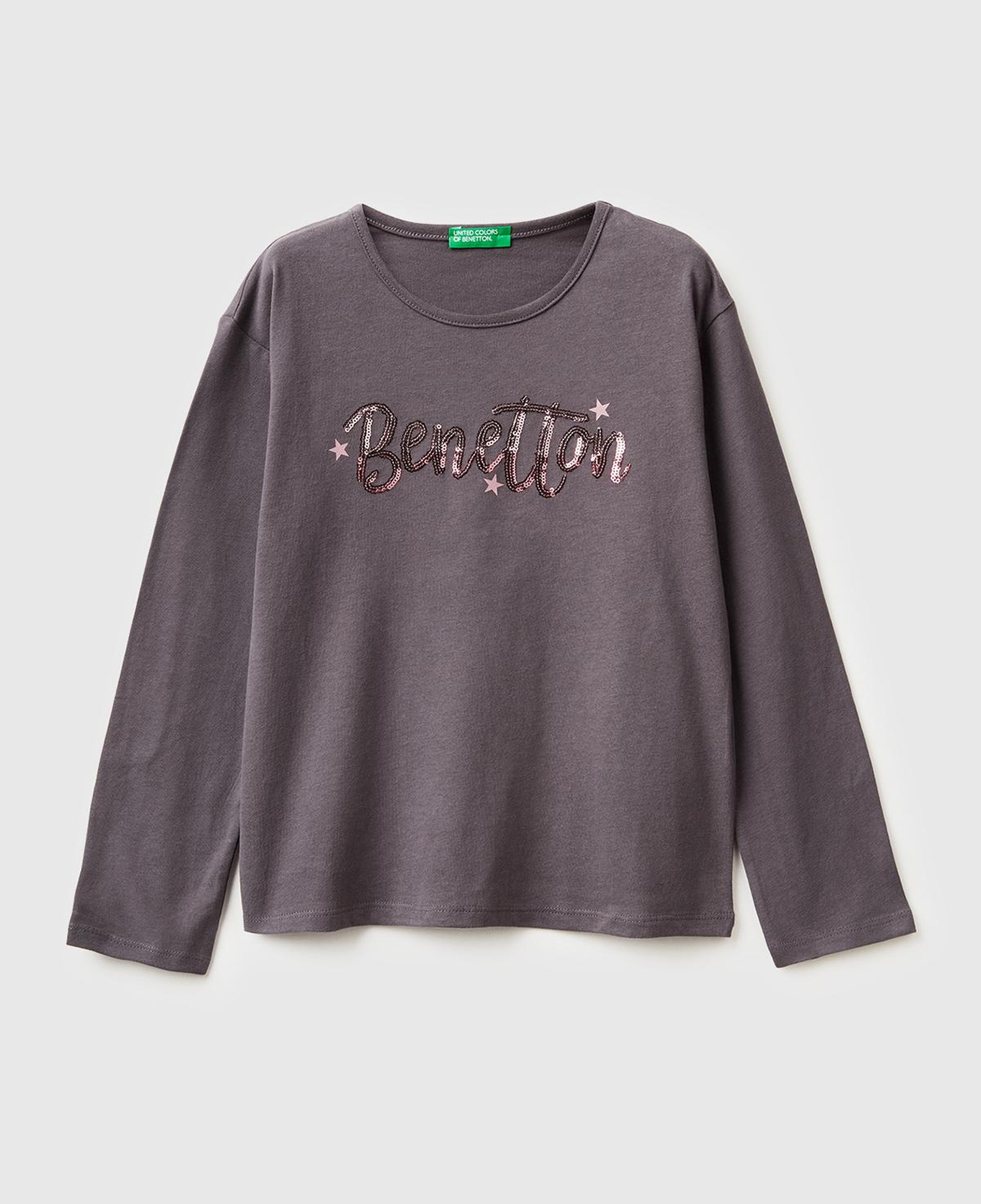 Kız Çocuk Koyu Kahverengi Grafik Payet İşlemeli Regular Fit Uzun Kollu T-shirt