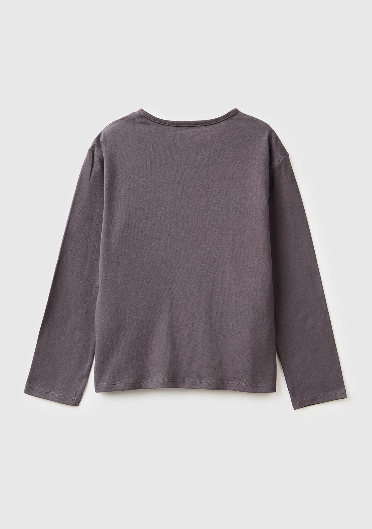 Kız Çocuk Koyu Kahverengi Grafik Payet İşlemeli Regular Fit Uzun Kollu T-shirt