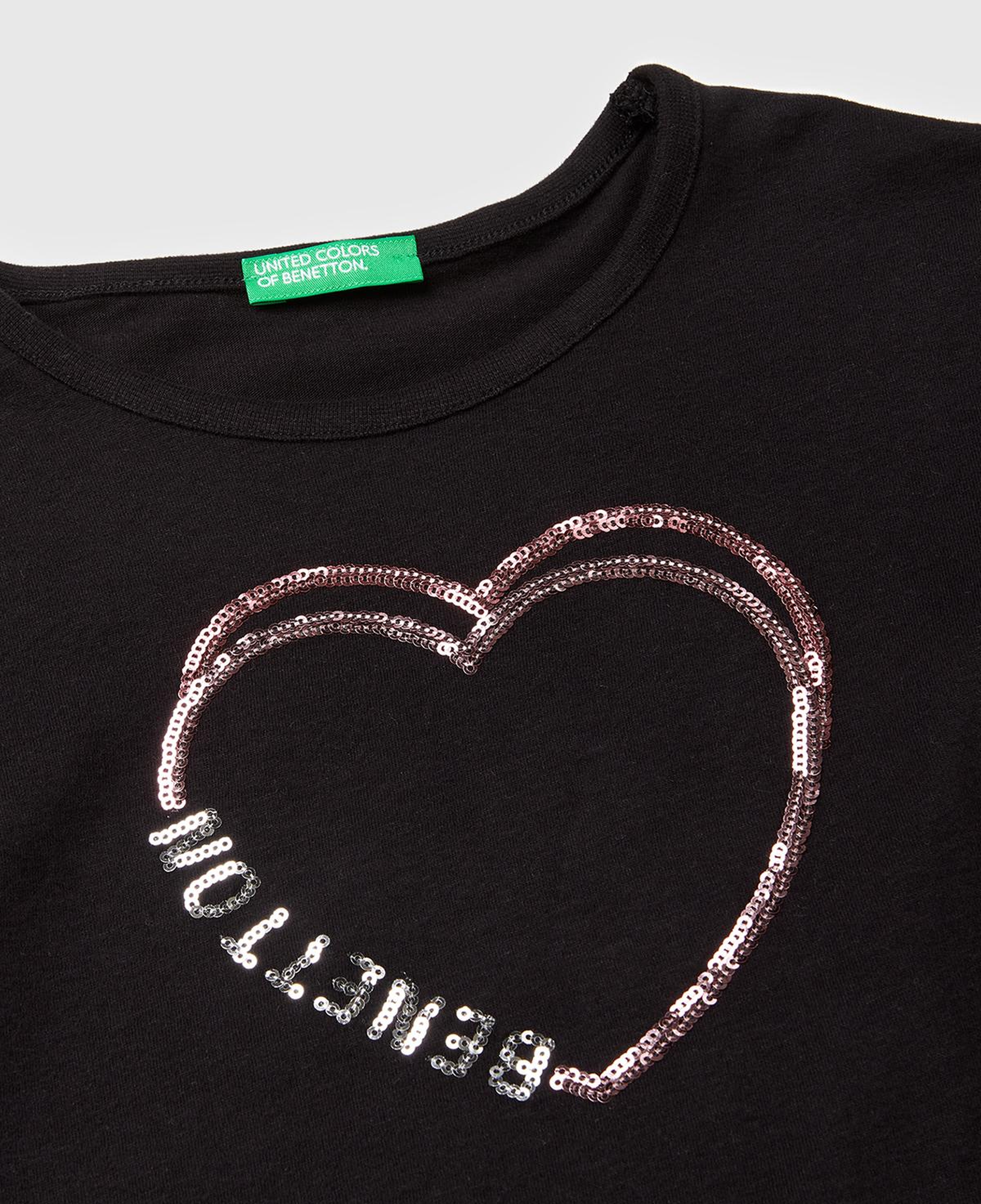 Kız Çocuk Siyah Grafik Payet İşlemeli Regular Fit Uzun Kollu T-shirt