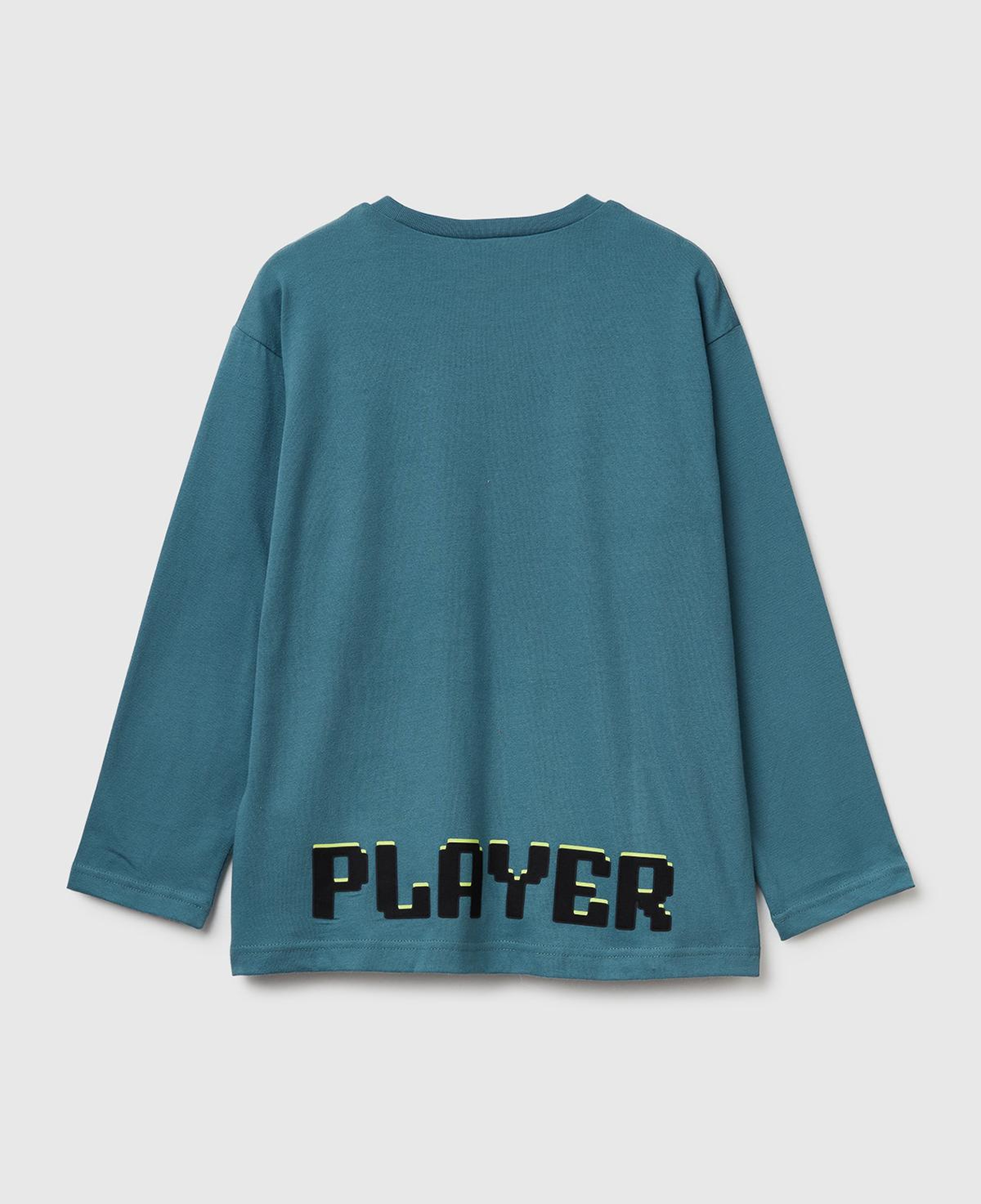 Erkek Çocuk Gri-Yeşil Tazmanya Baskılı Kabartmalı Uzun Kollu T-shirt