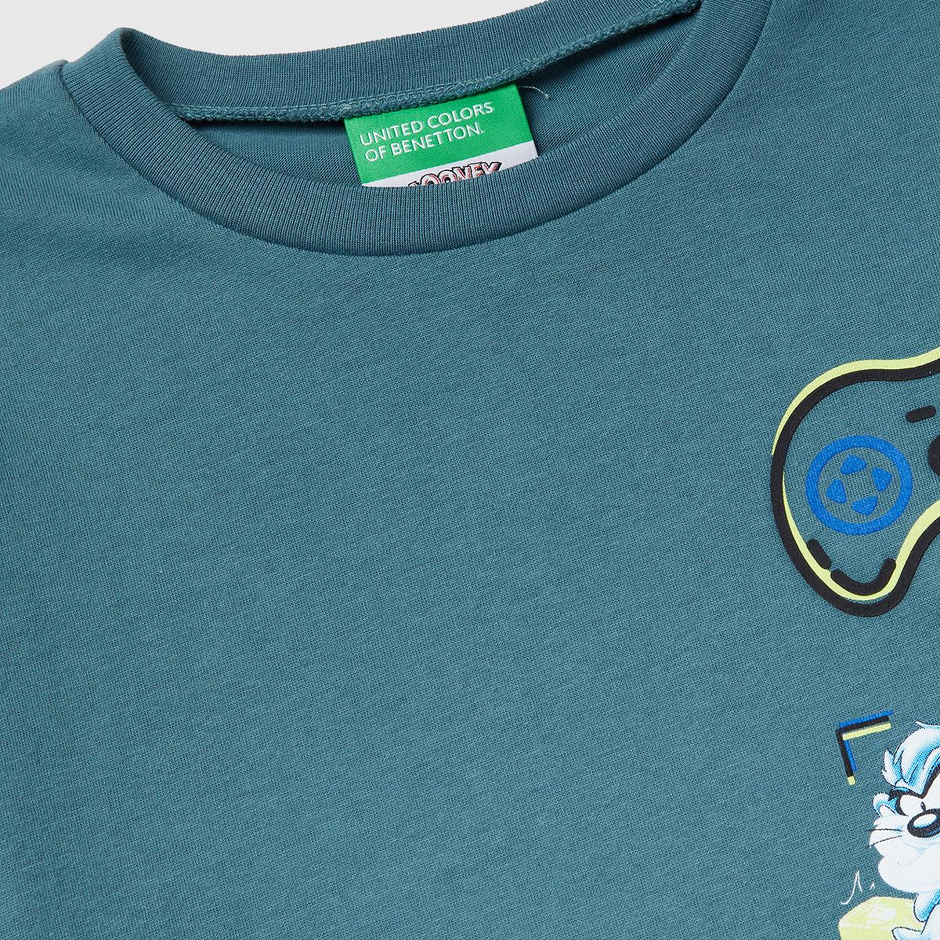 Erkek Çocuk Gri-Yeşil Tazmanya Baskılı Kabartmalı Uzun Kollu T-shirt
