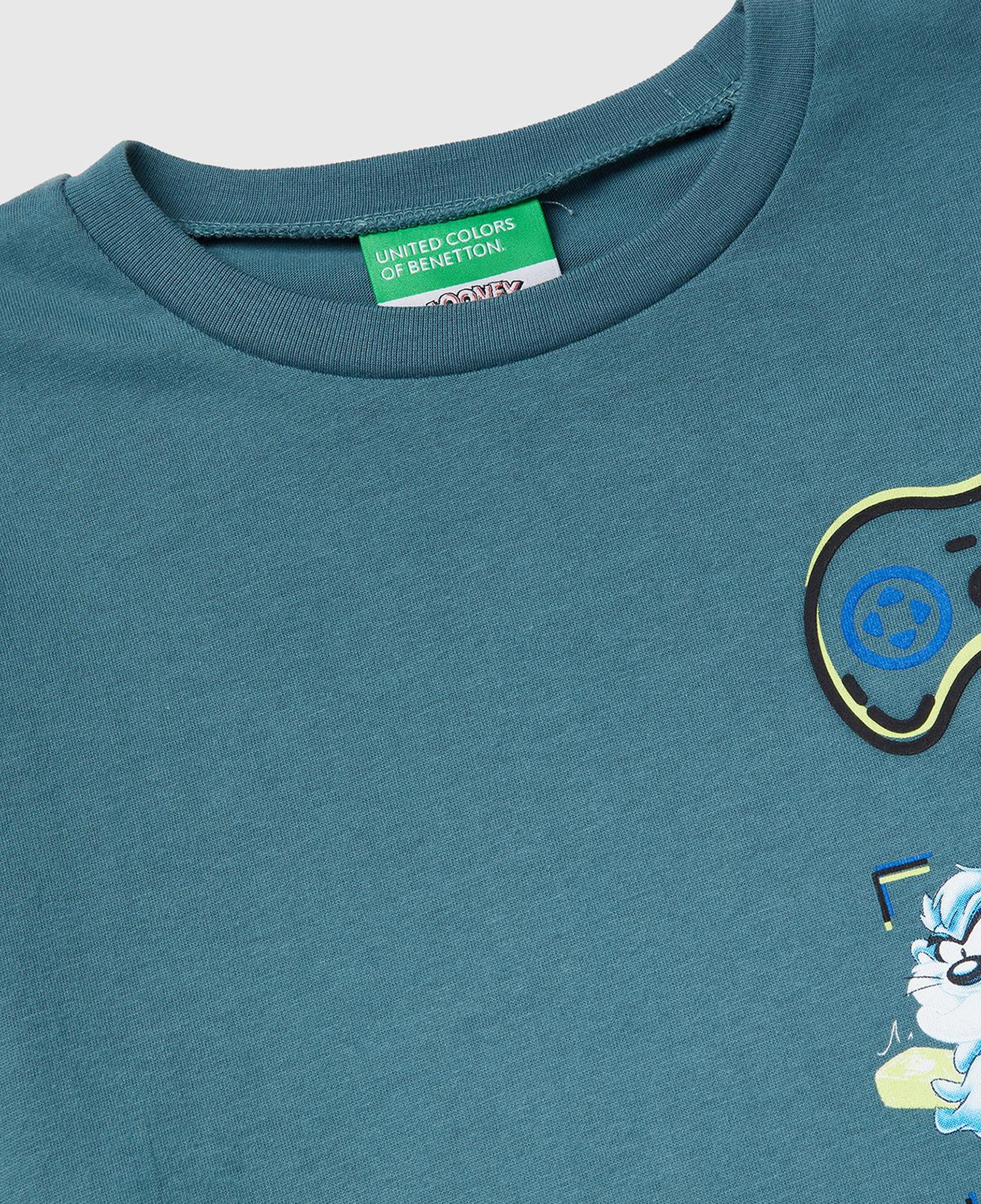 Erkek Çocuk Gri-Yeşil Tazmanya Baskılı Kabartmalı Uzun Kollu T-shirt