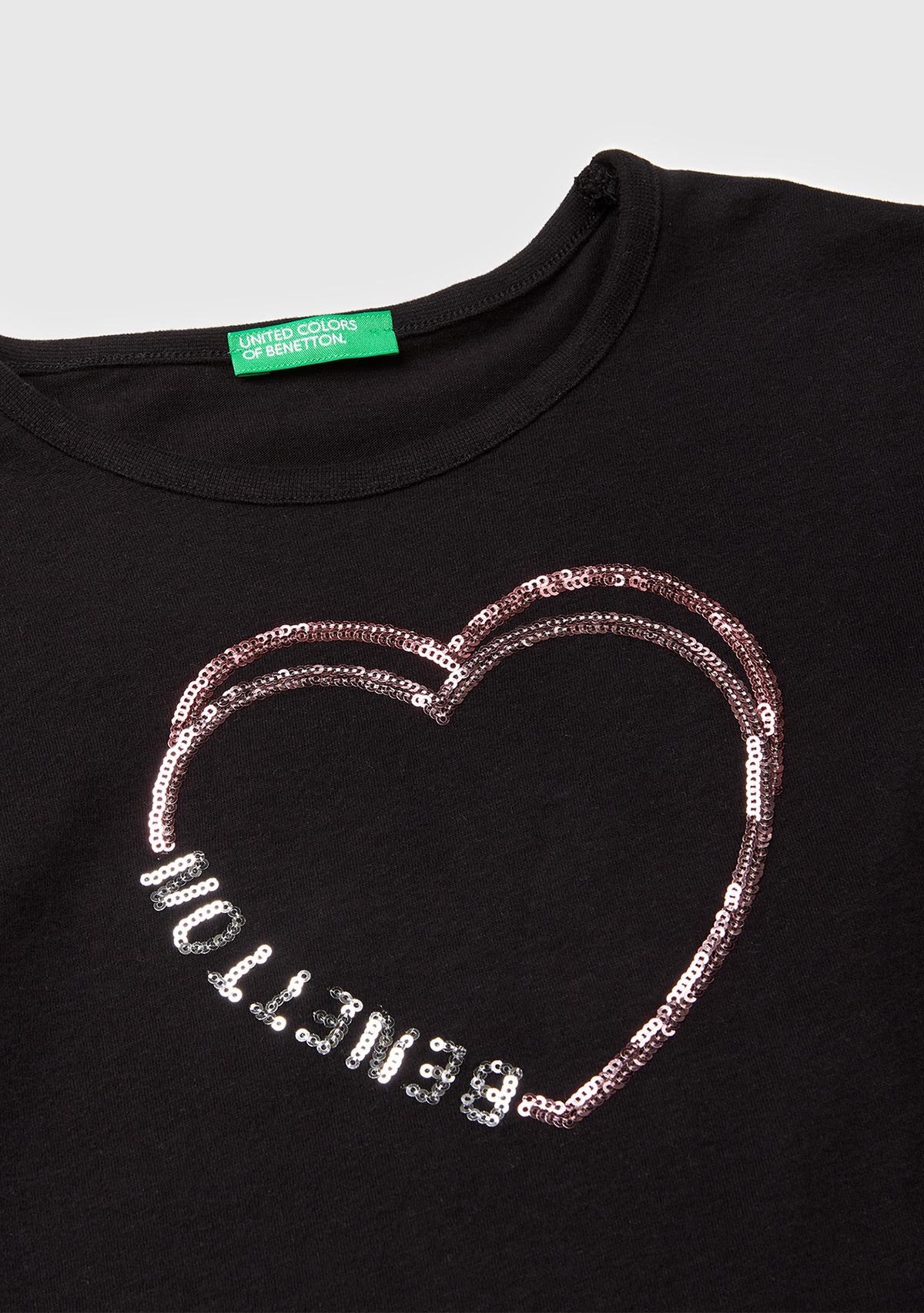 Kız Çocuk Siyah Grafik Payet İşlemeli Regular Fit Uzun Kollu T-shirt
