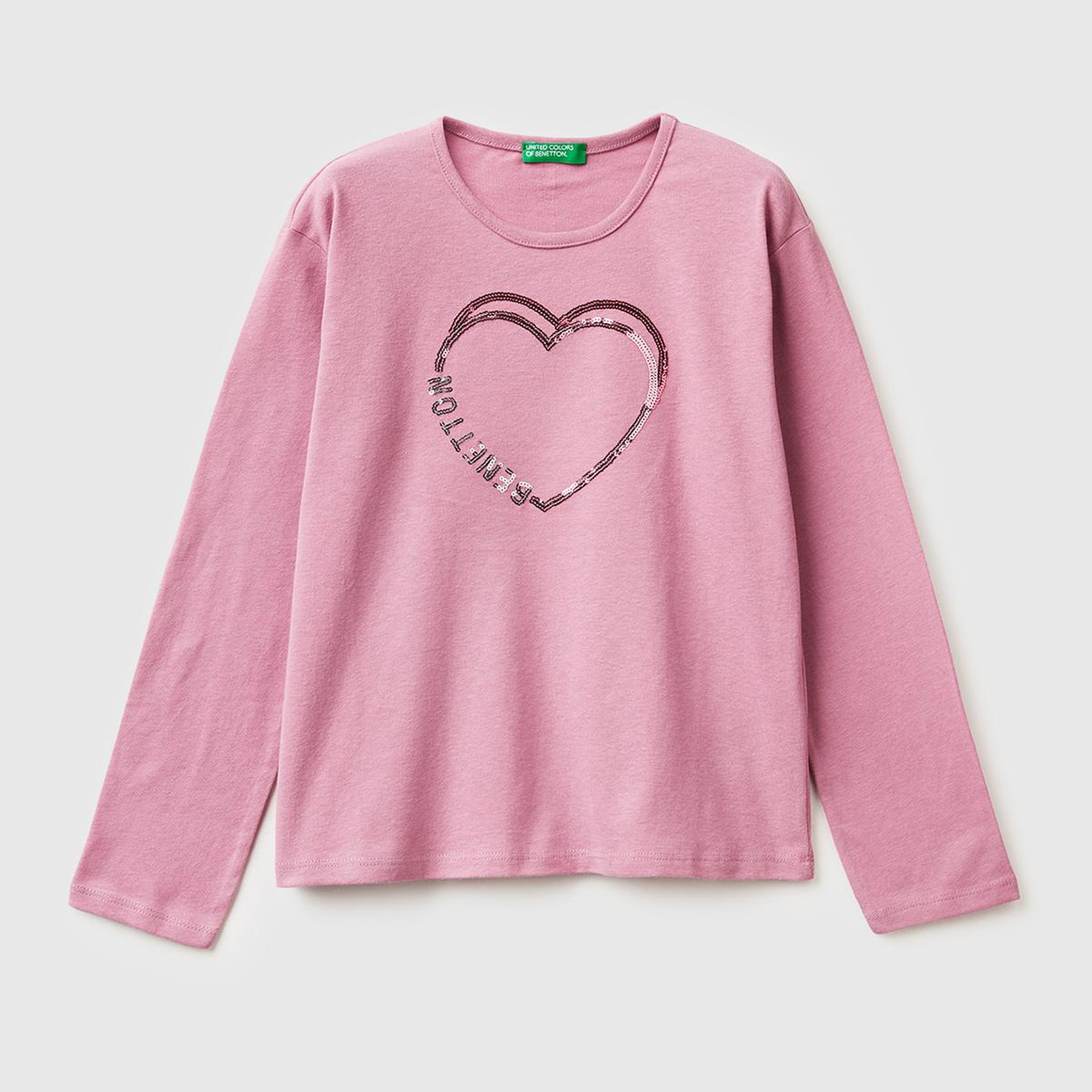 Kız Çocuk Gül Kurusu Grafik Payet İşlemeli Regular Fit Uzun Kollu T-shirt