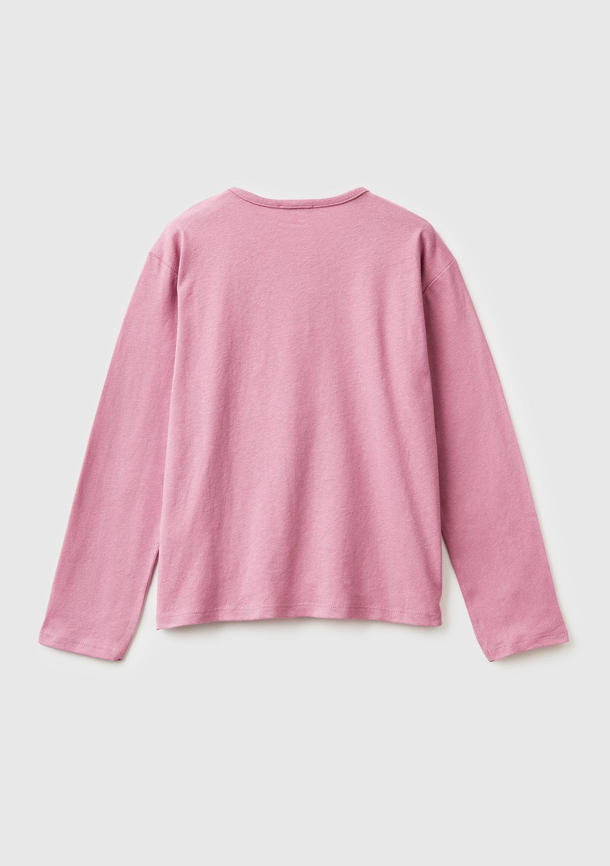 Kız Çocuk Gül Kurusu Grafik Payet İşlemeli Regular Fit Uzun Kollu T-shirt