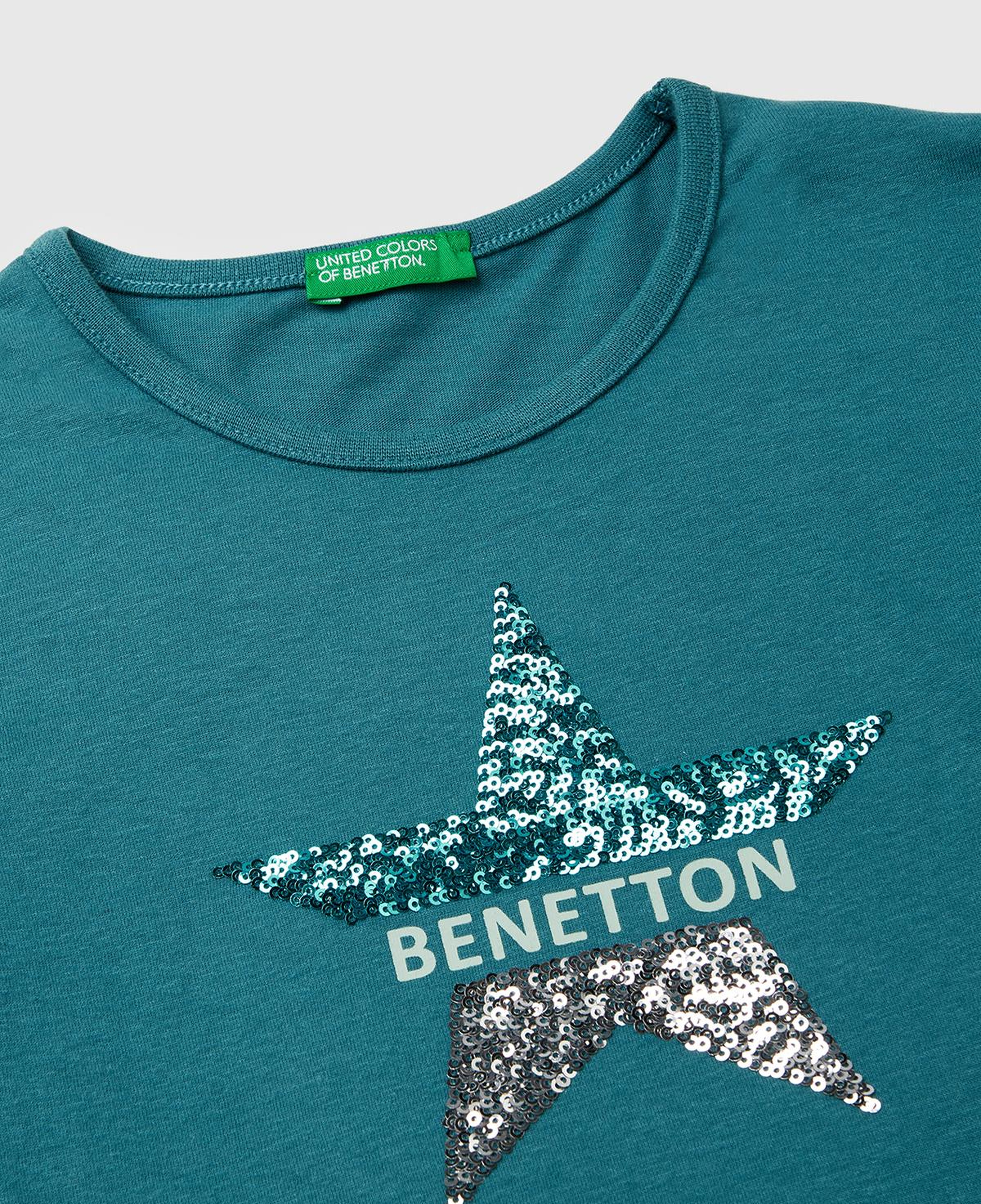 Kız Çocuk Petrol Mavisi Grafik Payet İşlemeli Regular Fit Uzun Kollu T-shirt