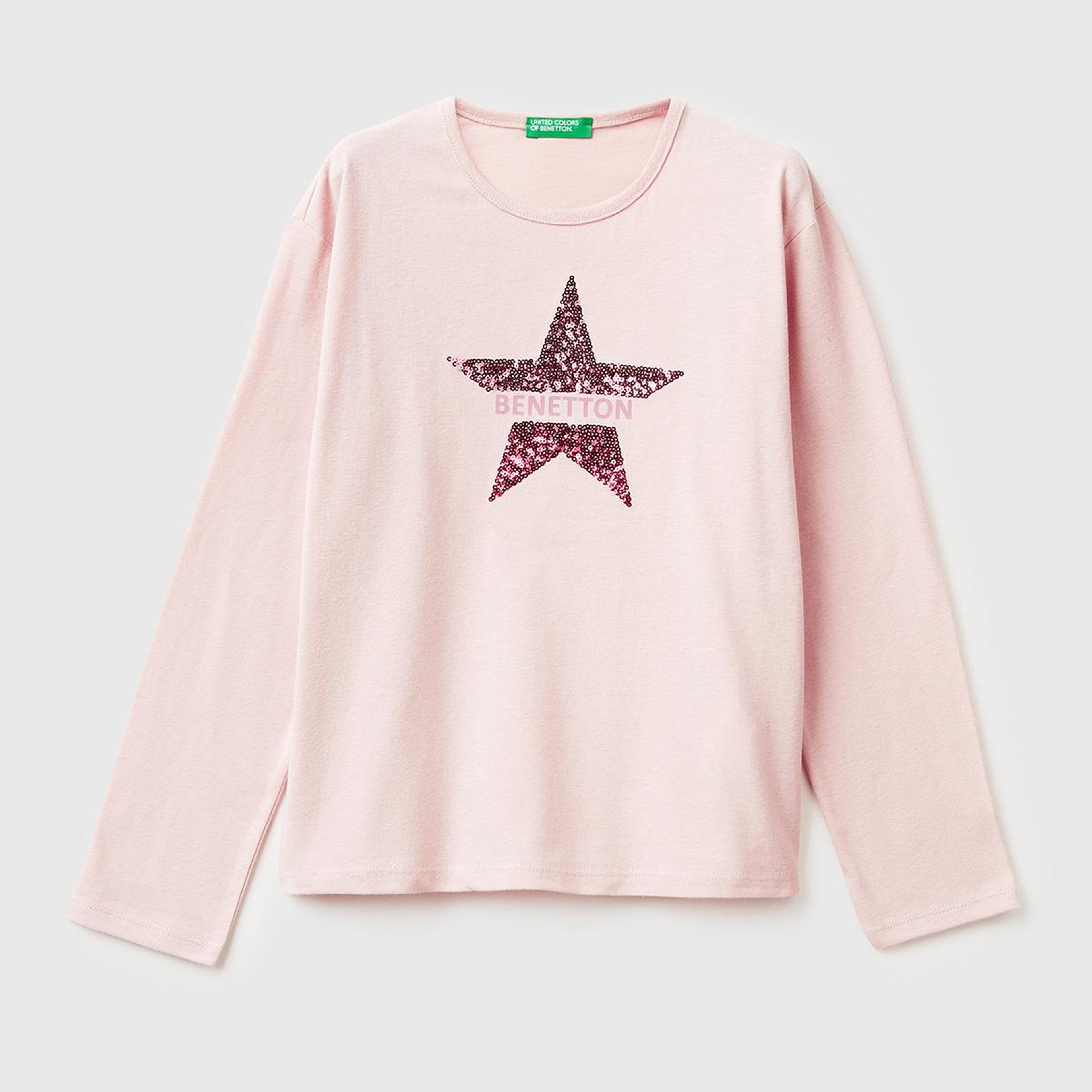 Kız Çocuk Toz Pembe Grafik Payet İşlemeli Regular Fit Uzun Kollu T-shirt