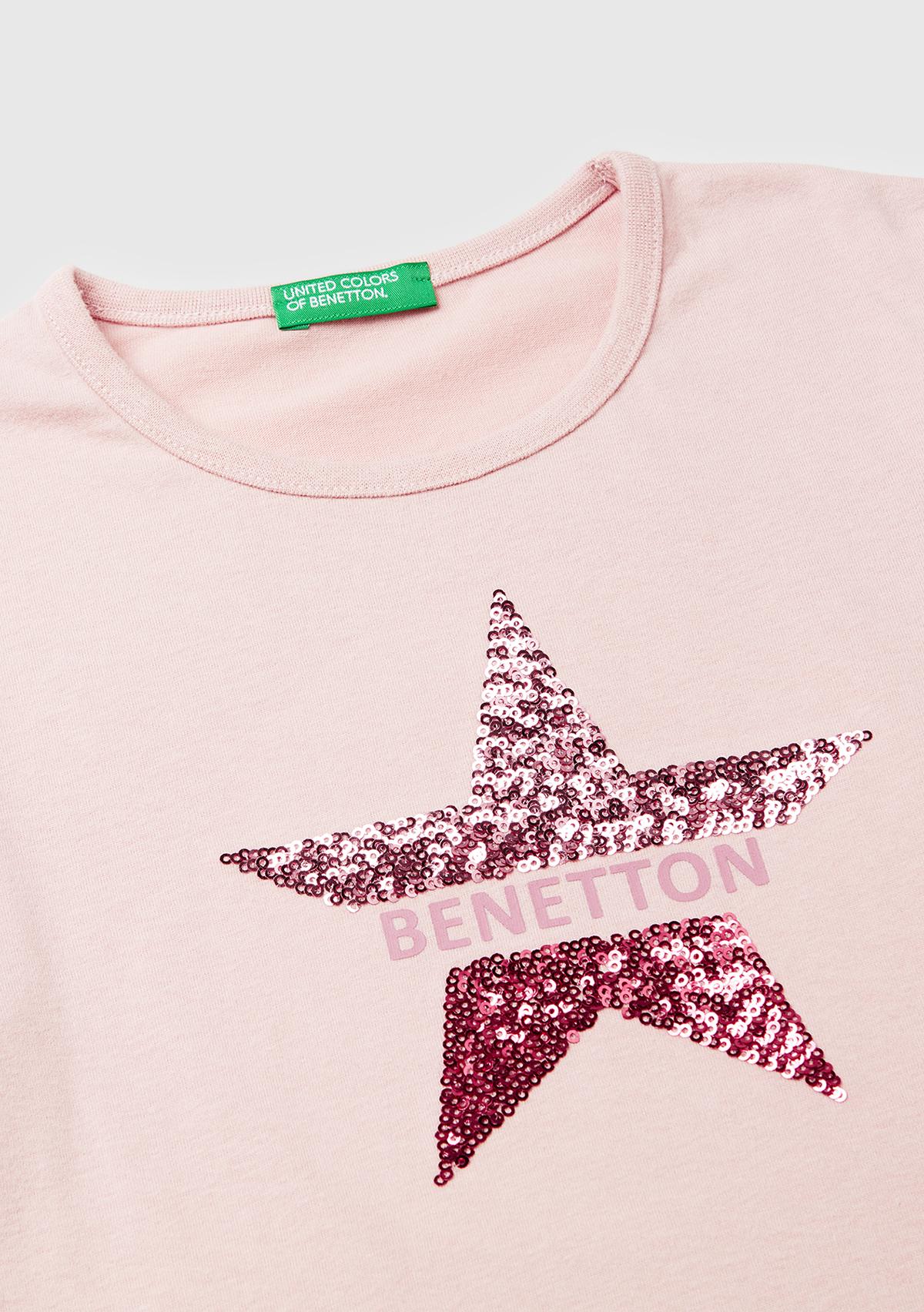 Kız Çocuk Toz Pembe Grafik Payet İşlemeli Regular Fit Uzun Kollu T-shirt