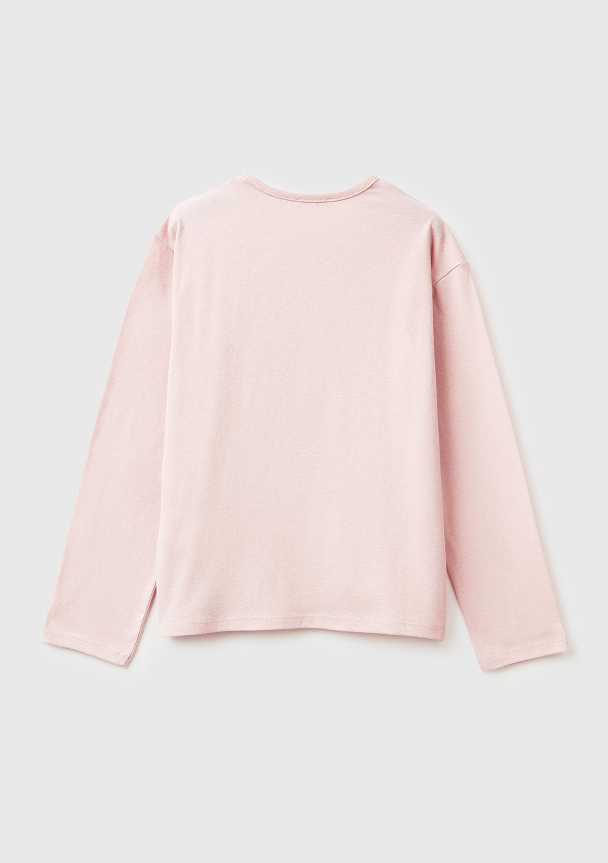 Kız Çocuk Toz Pembe Grafik Payet İşlemeli Regular Fit Uzun Kollu T-shirt
