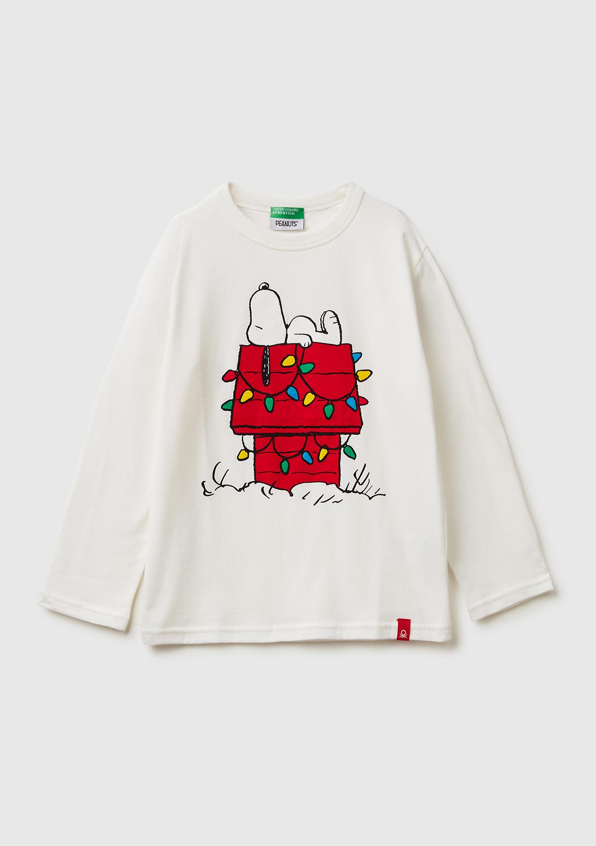 Erkek Çocuk Ekru Peanuts Yılbaşı Baskılı Logo Etiketli Kabartmalı Uzun Kollu T-shirt
