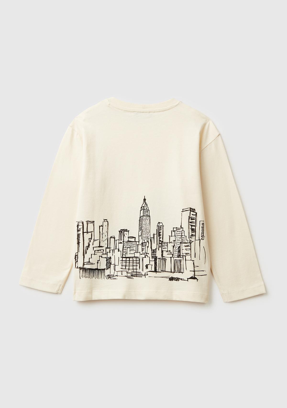 Erkek Çocuk Krem Dijital Baskılı Bisiklet Yaka Uzun Kollu T-shirt