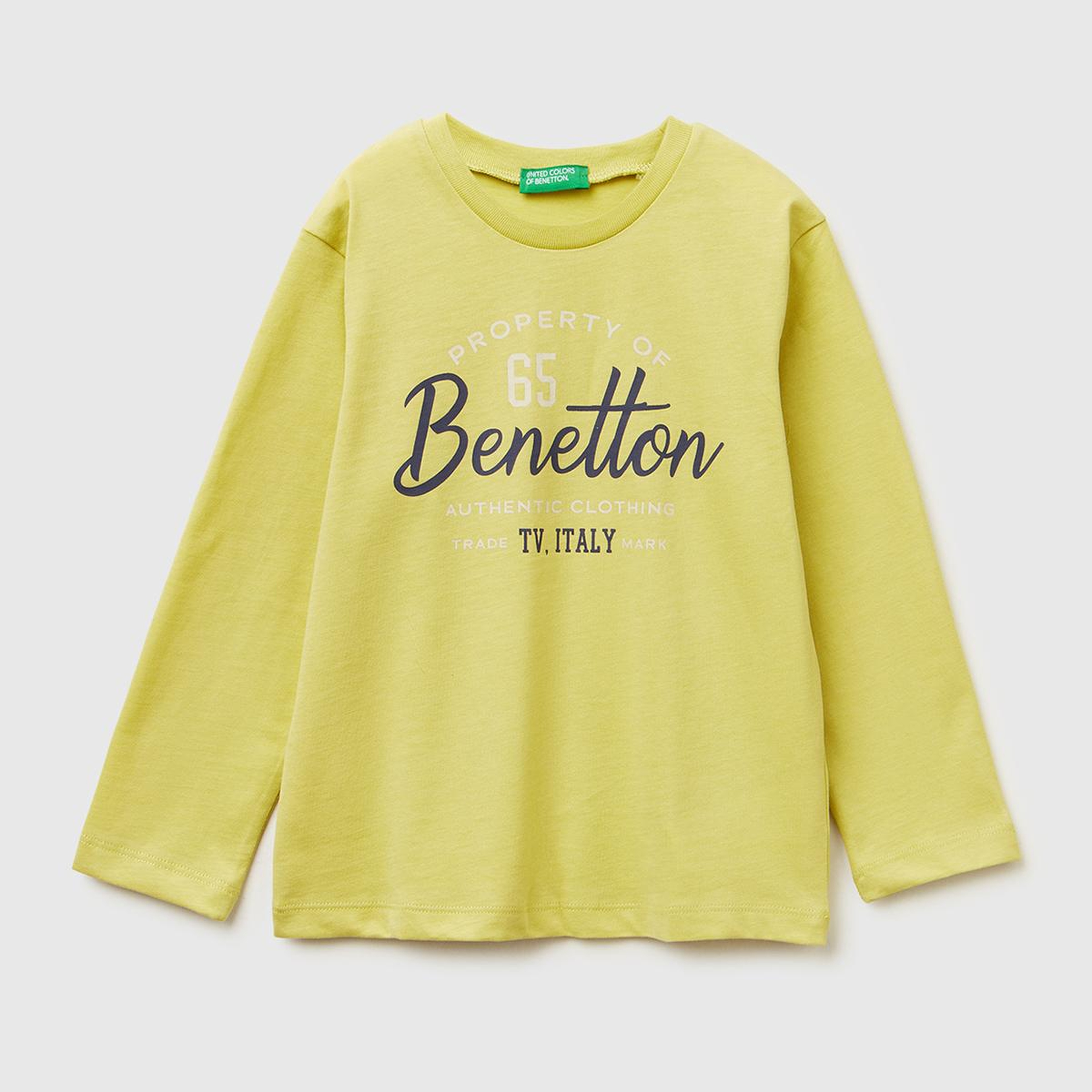 Erkek Çocuk Hardal Önü Logo Baskılı Uzun Kollu T-shirt