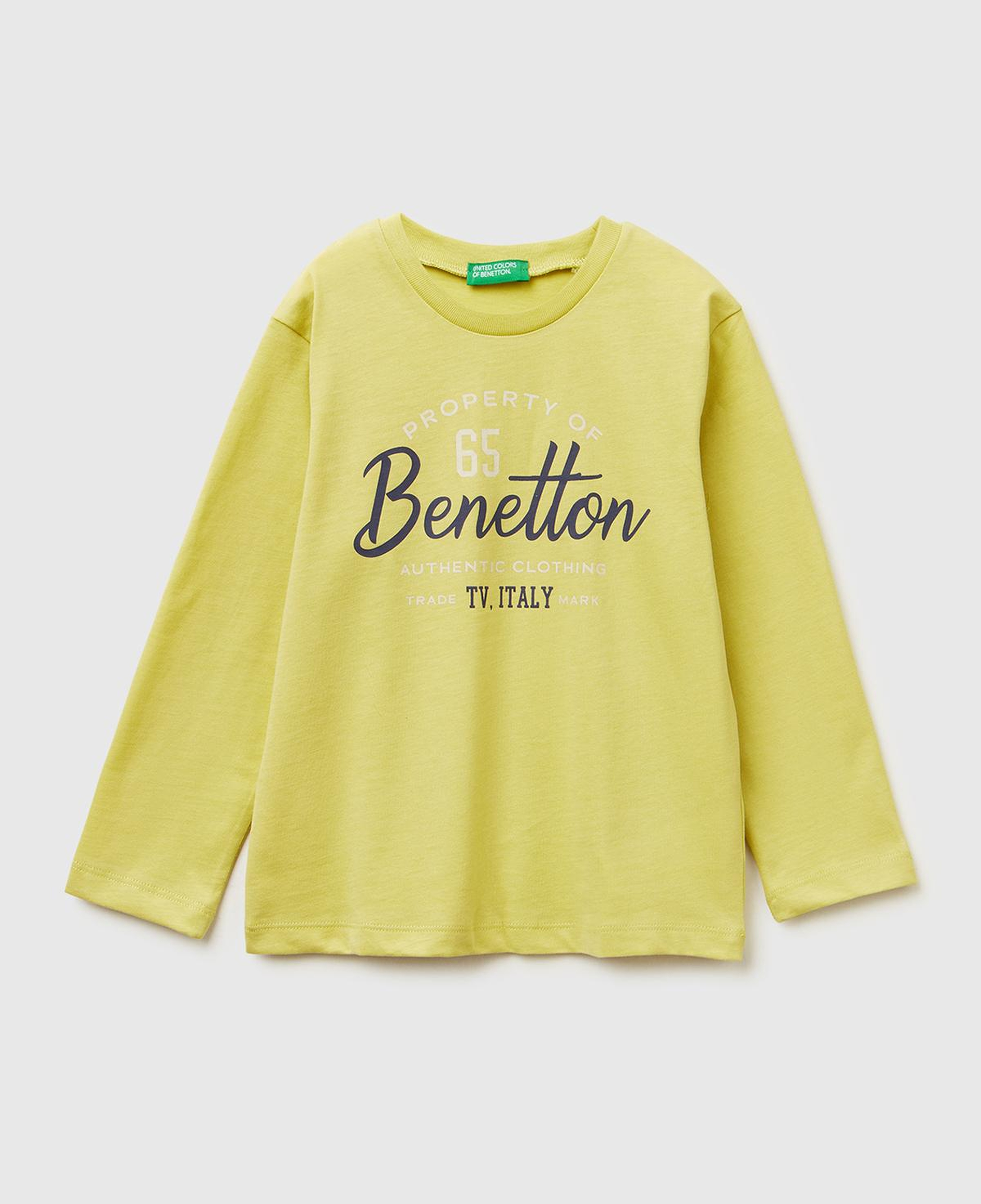 Erkek Çocuk Hardal Önü Logo Baskılı Uzun Kollu T-shirt