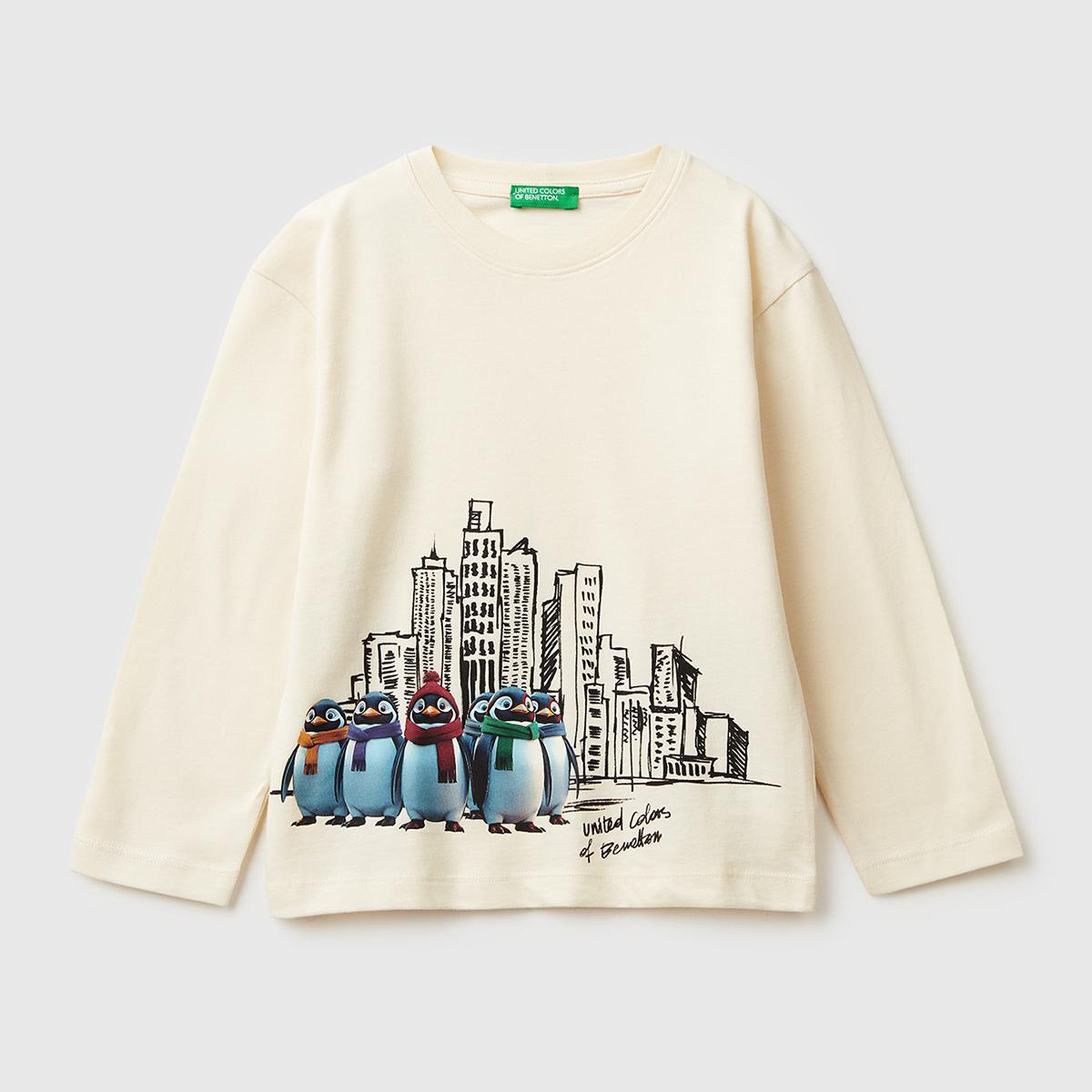 Erkek Çocuk Krem Dijital Baskılı Bisiklet Yaka Uzun Kollu T-shirt