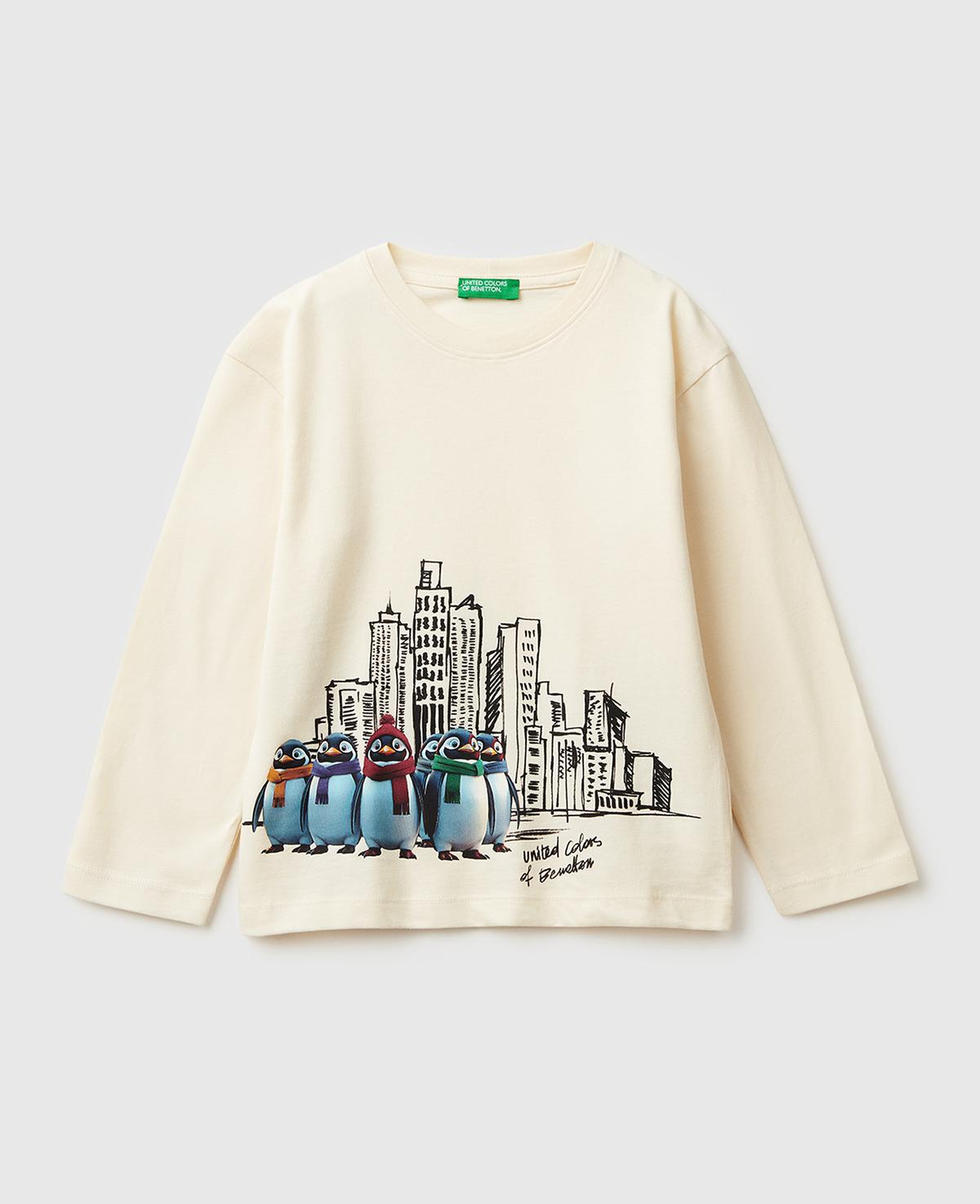 Erkek Çocuk Krem Dijital Baskılı Bisiklet Yaka Uzun Kollu T-shirt