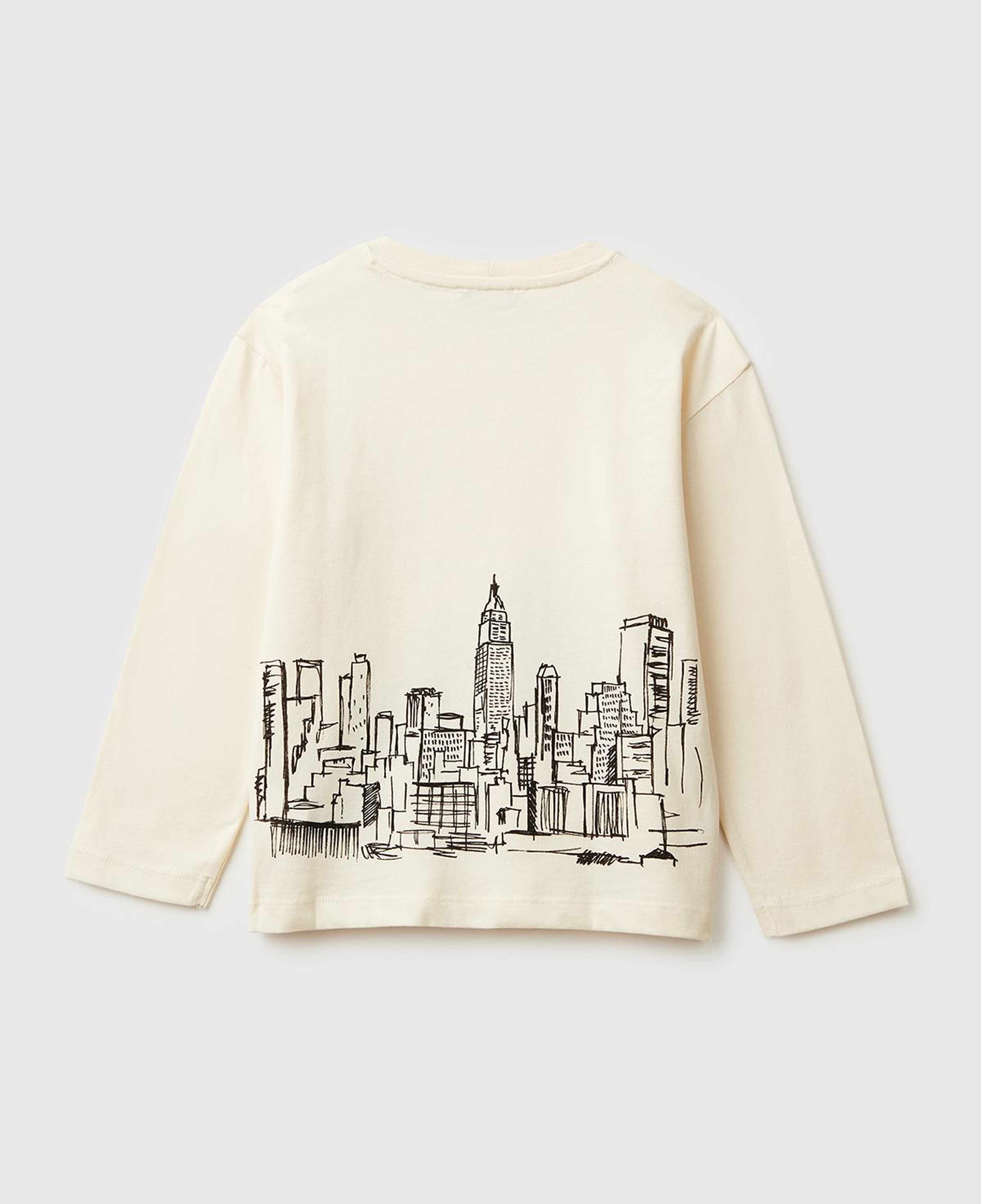 Erkek Çocuk Krem Dijital Baskılı Bisiklet Yaka Uzun Kollu T-shirt
