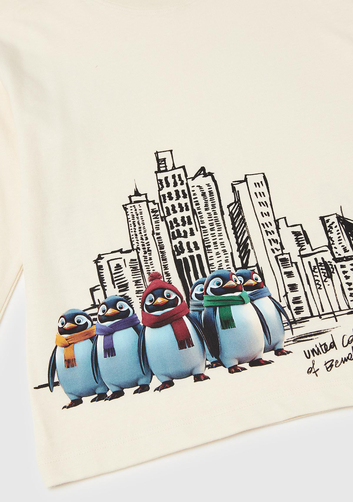 Erkek Çocuk Krem Dijital Baskılı Bisiklet Yaka Uzun Kollu T-shirt