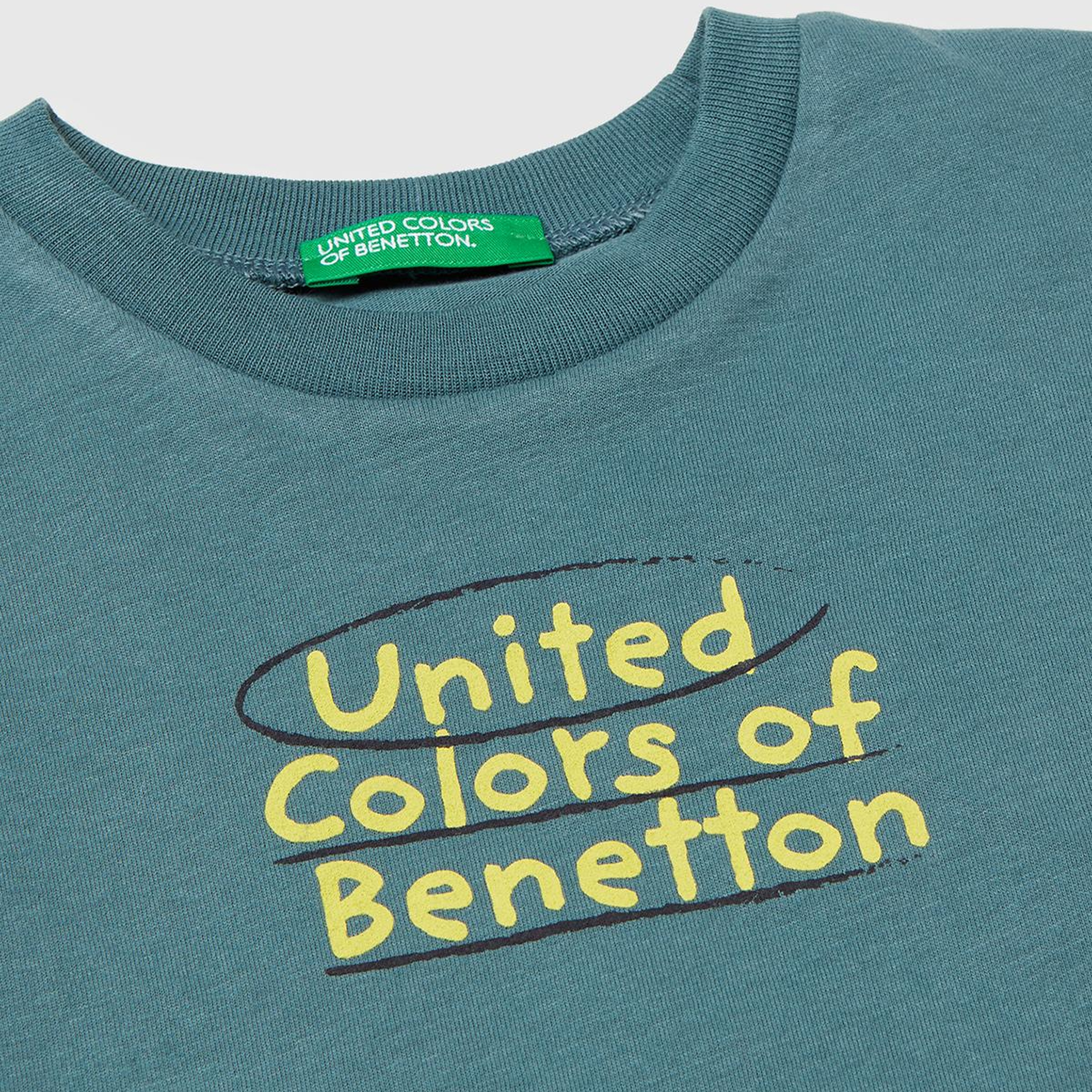 Erkek Çocuk Gri-Yeşil Önü Logo Baskılı Uzun Kollu T-shirt