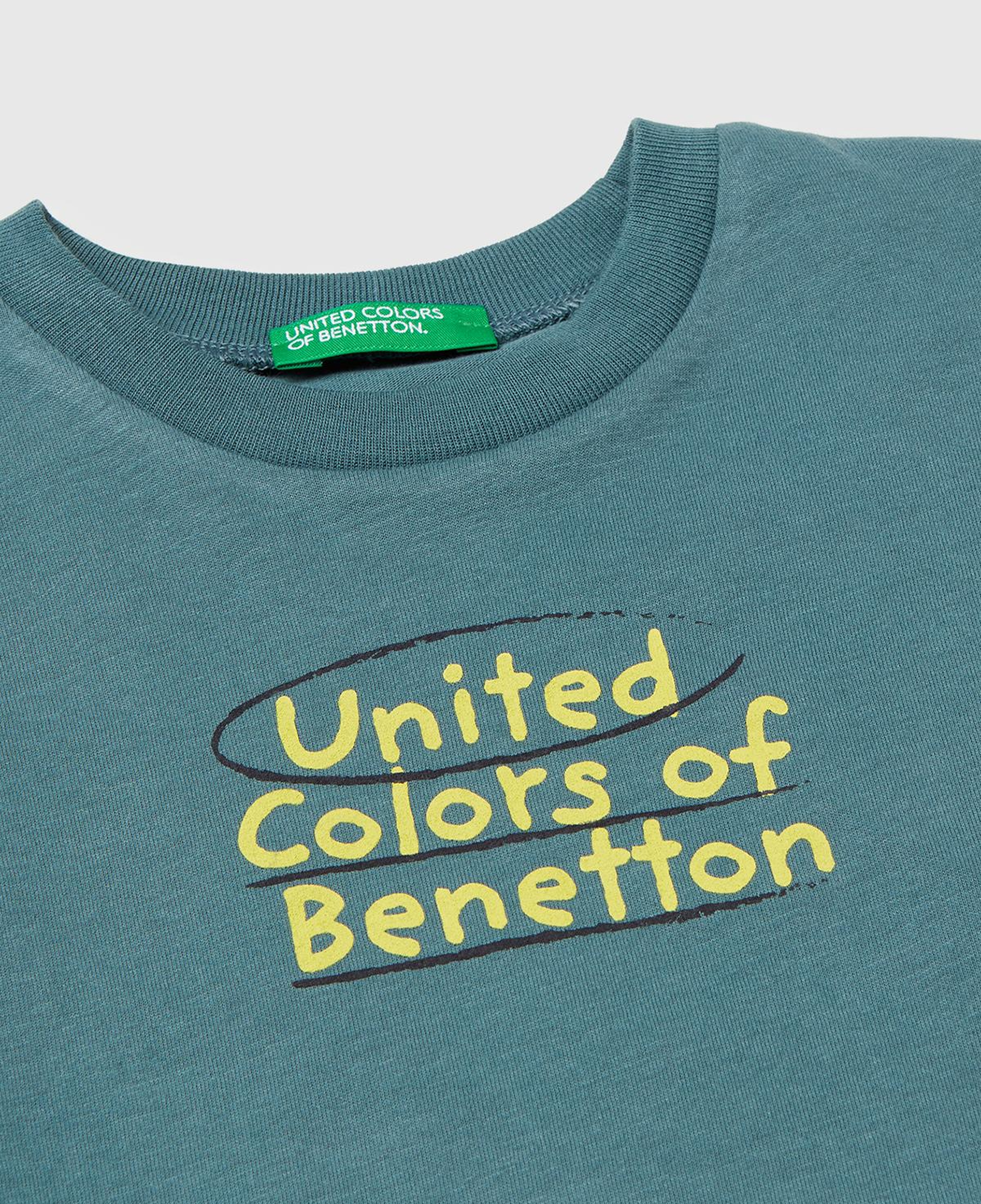 Erkek Çocuk Gri-Yeşil Önü Logo Baskılı Uzun Kollu T-shirt