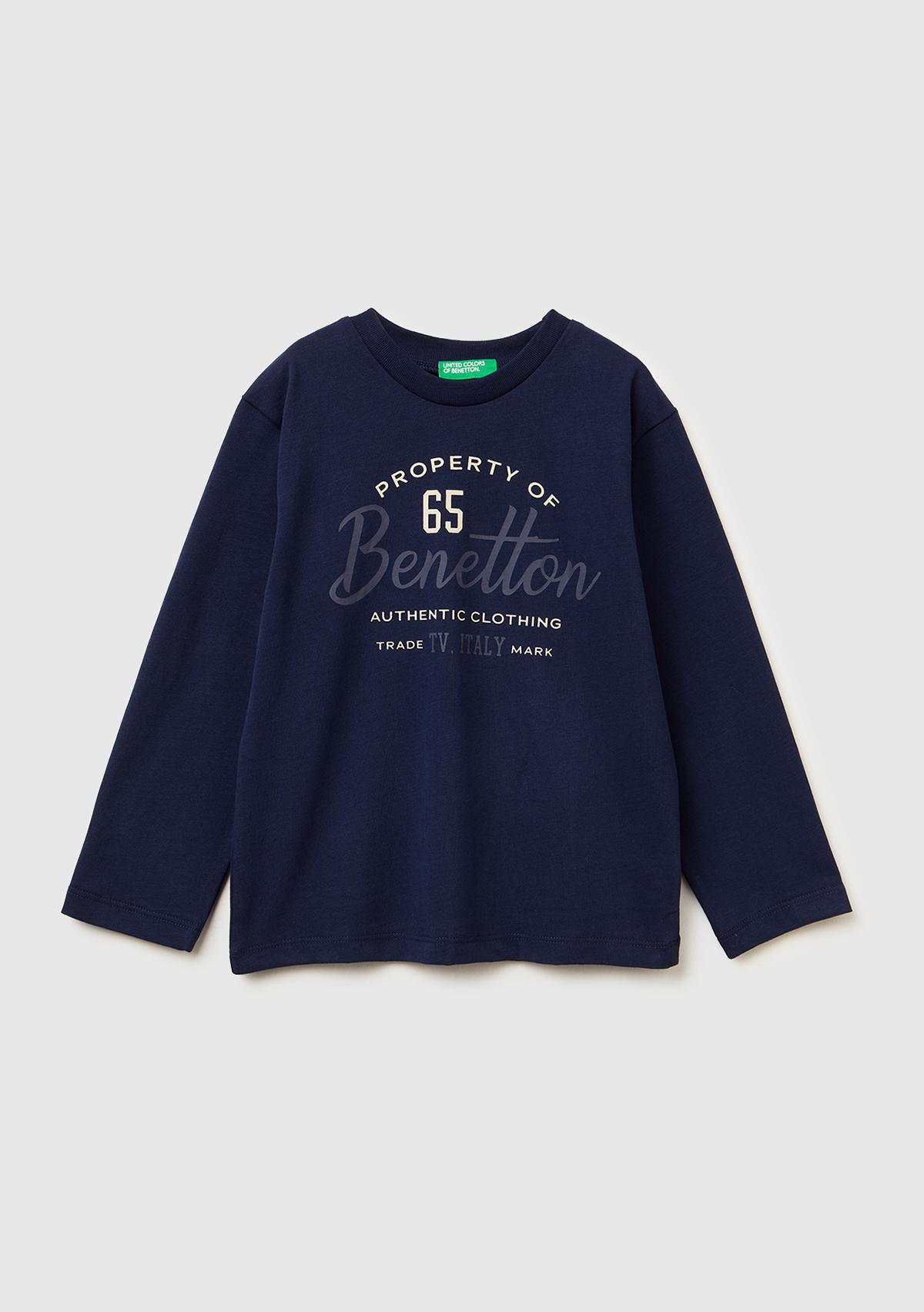 Erkek Çocuk Lacivert Önü Logo Baskılı Uzun Kollu T-shirt