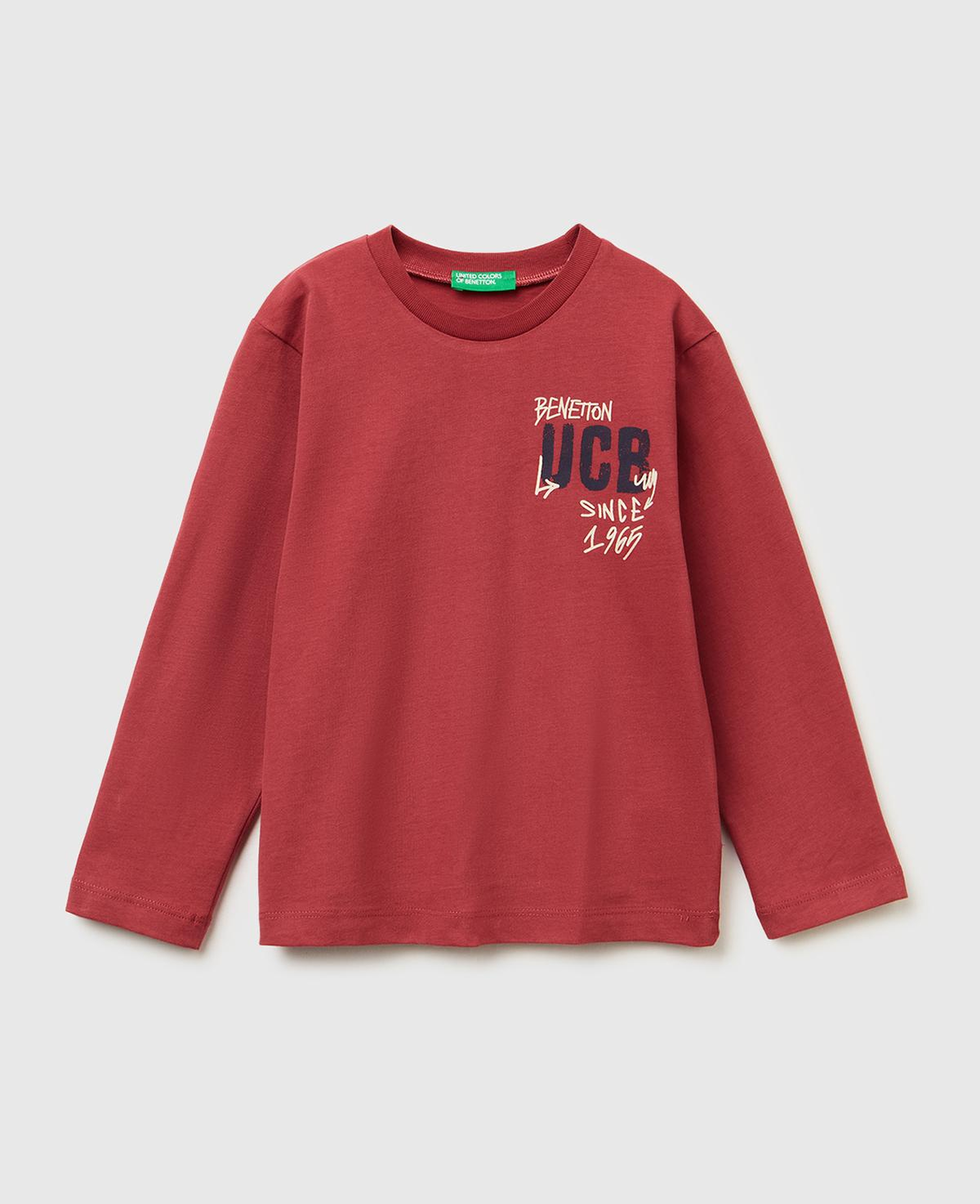 Erkek Çocuk Bordo Önü Logo Baskılı Uzun Kollu T-shirt