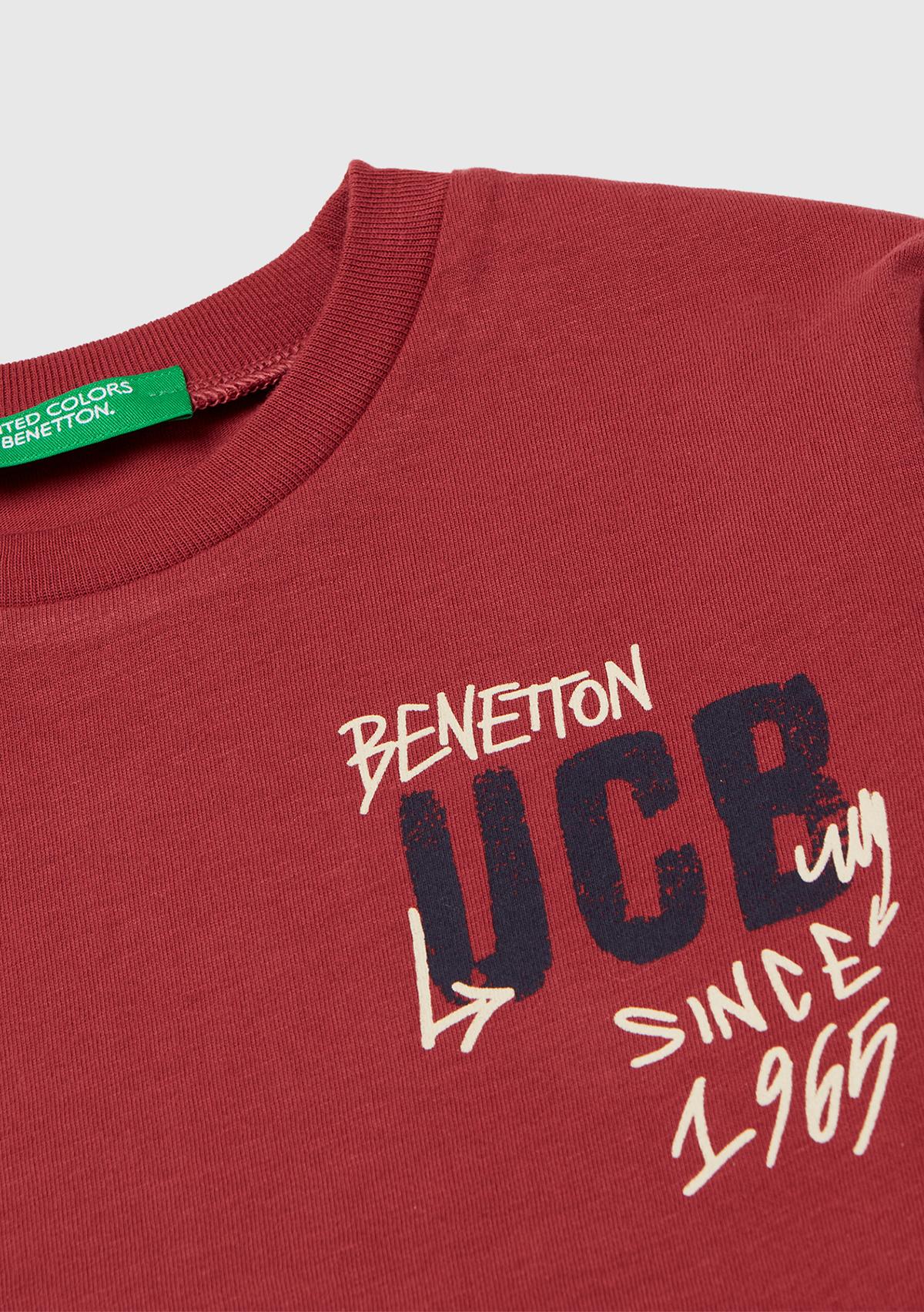 Erkek Çocuk Bordo Önü Logo Baskılı Uzun Kollu T-shirt