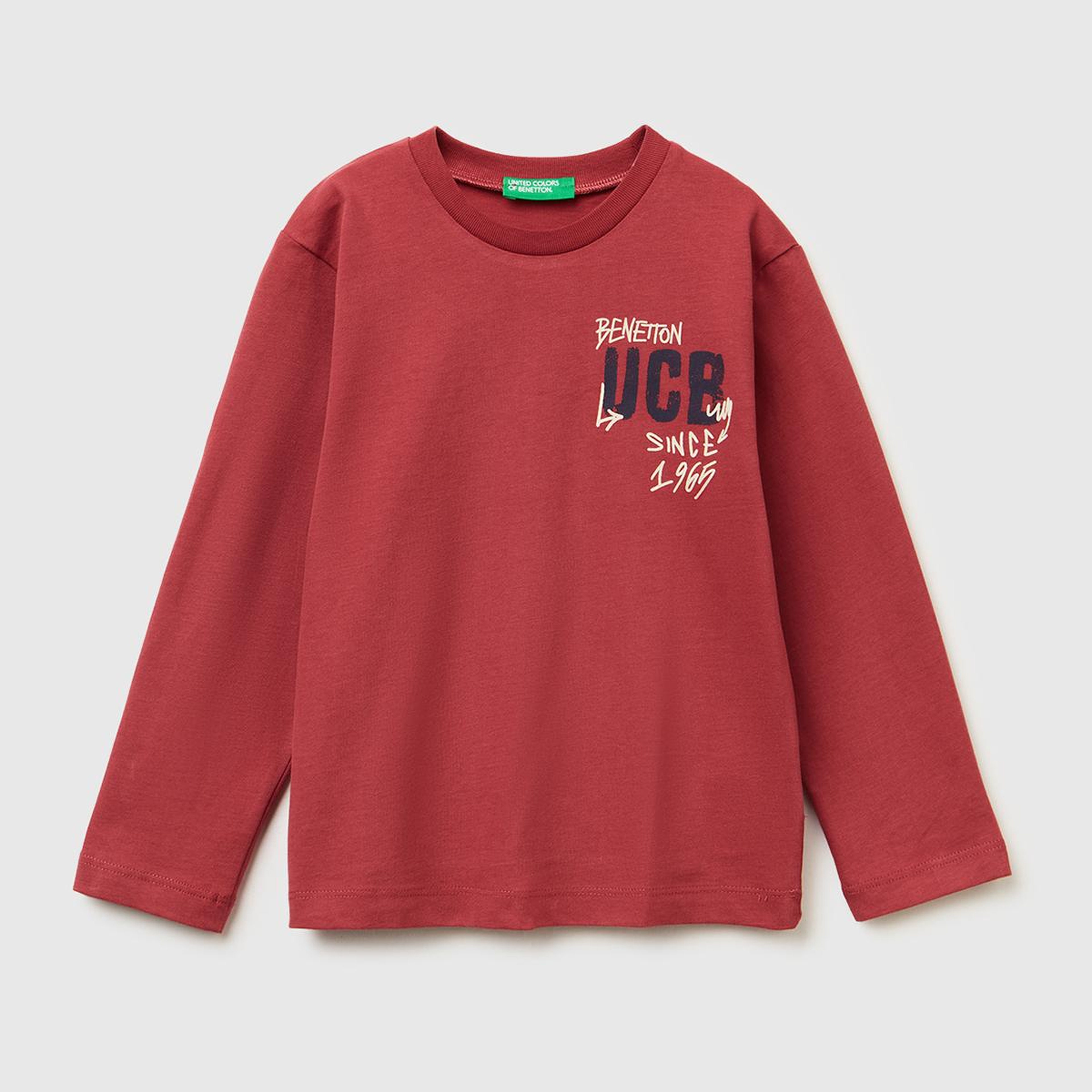 Erkek Çocuk Bordo Önü Logo Baskılı Uzun Kollu T-shirt