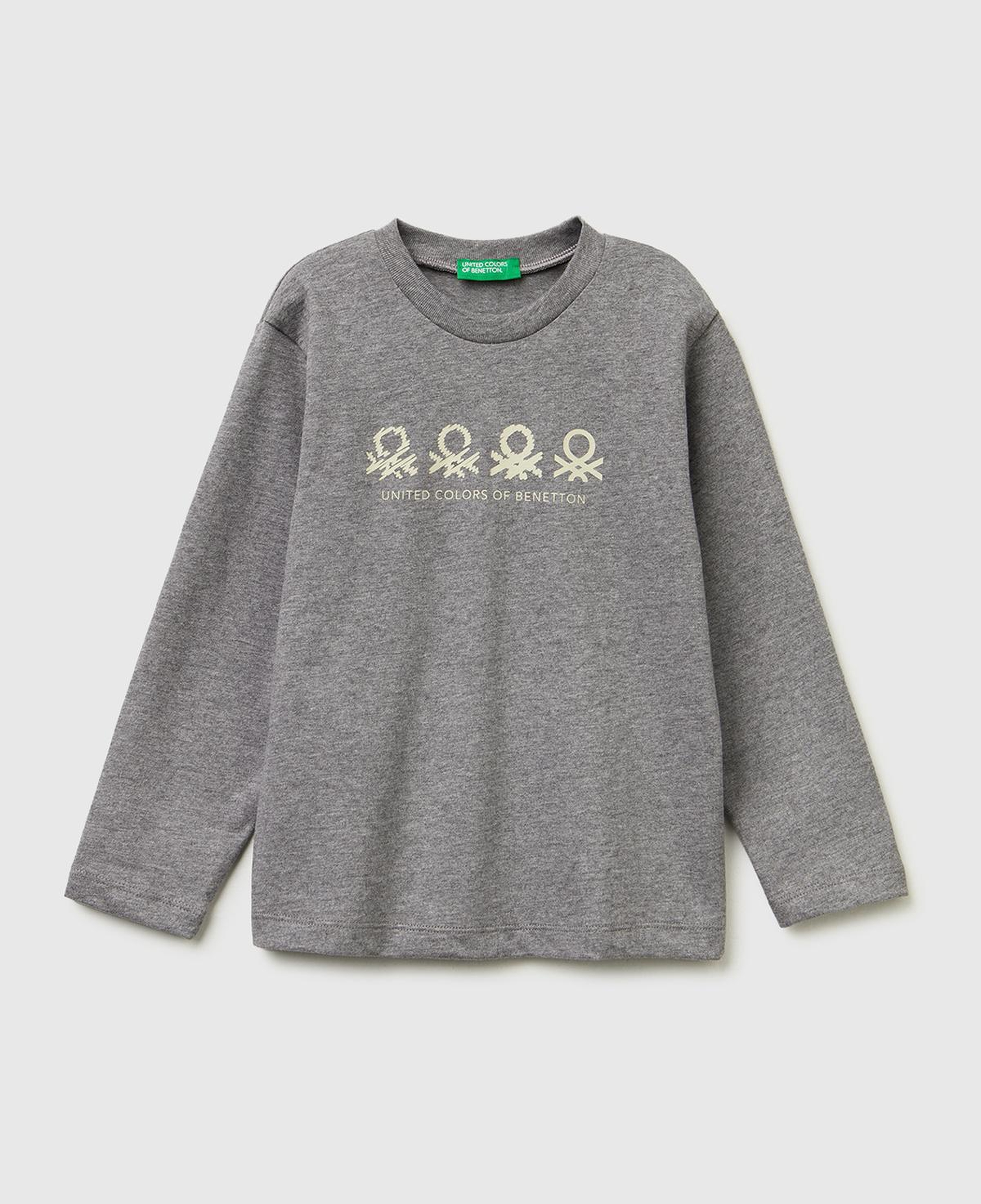 Erkek Çocuk Antrasit Melanj Önü Logo Baskılı Uzun Kollu T-shirt
