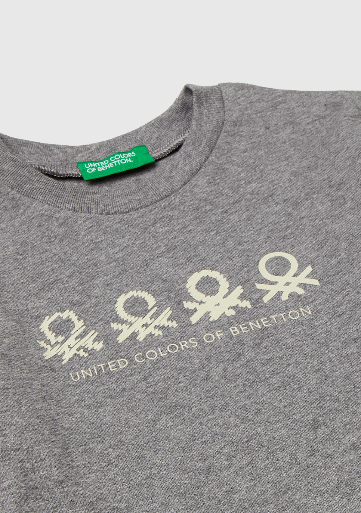 Erkek Çocuk Antrasit Melanj Önü Logo Baskılı Uzun Kollu T-shirt