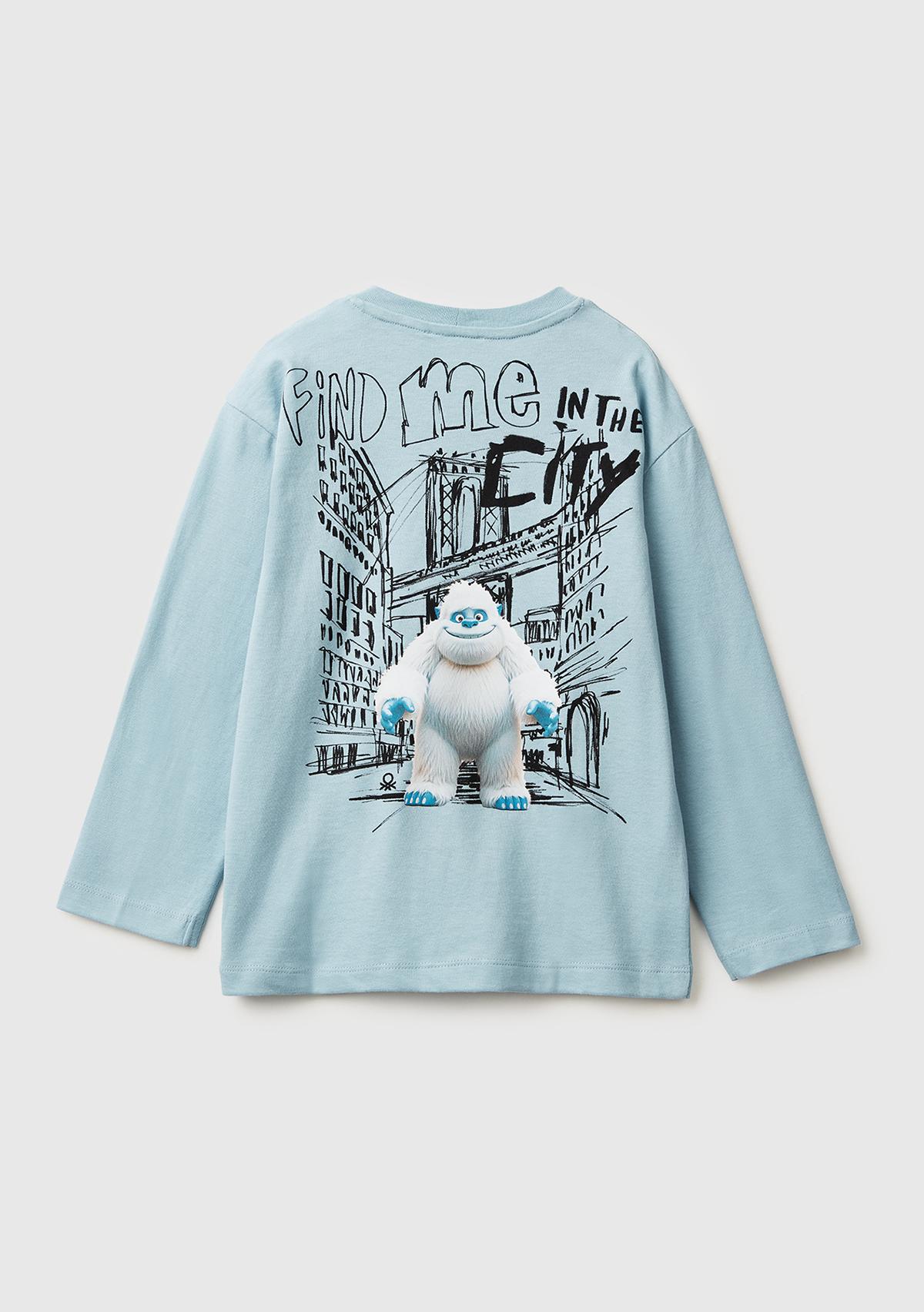 Erkek Çocuk Açık Mavi Dijital Baskılı Bisiklet Yaka Uzun Kollu T-shirt