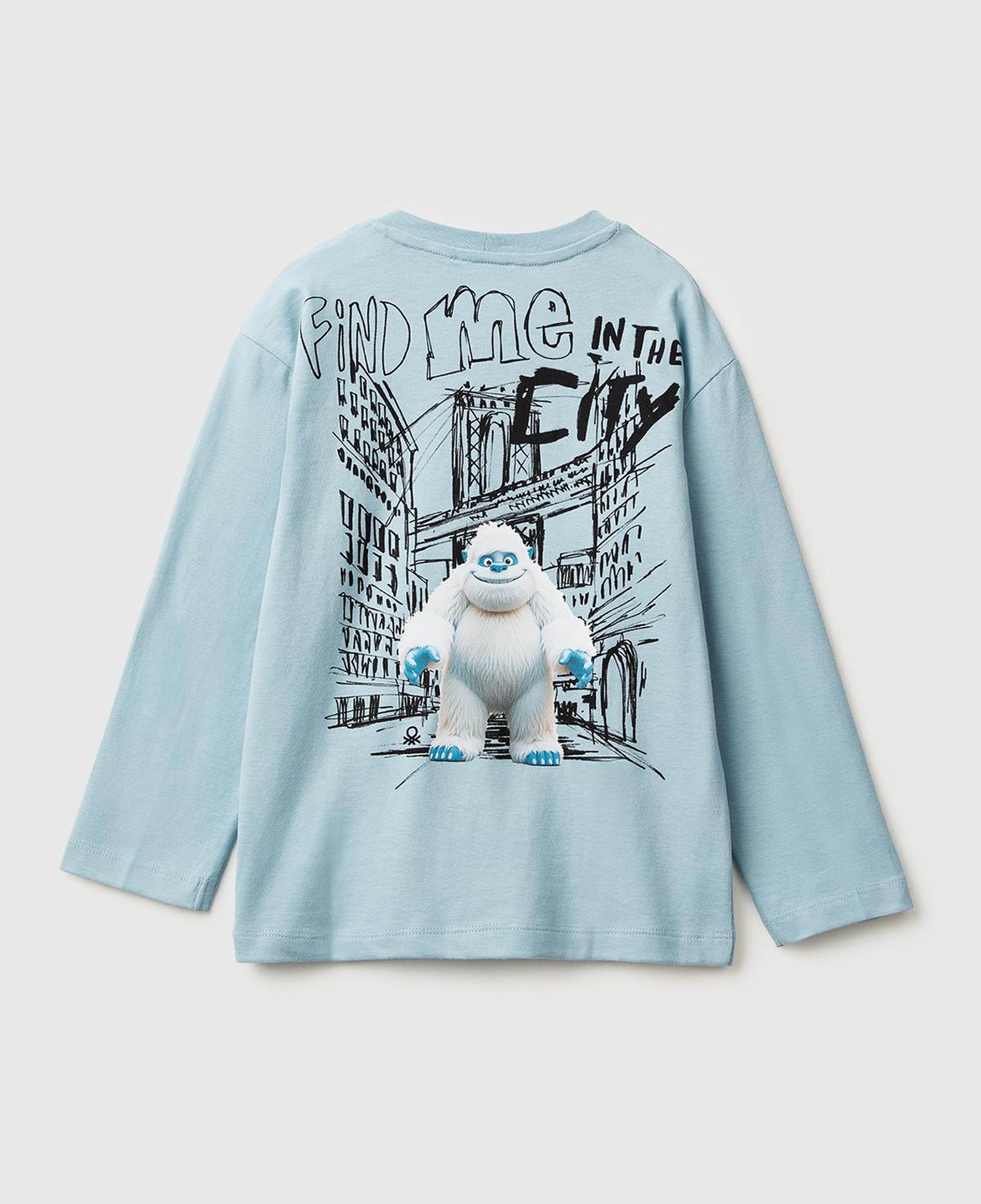 Erkek Çocuk Açık Mavi Dijital Baskılı Bisiklet Yaka Uzun Kollu T-shirt