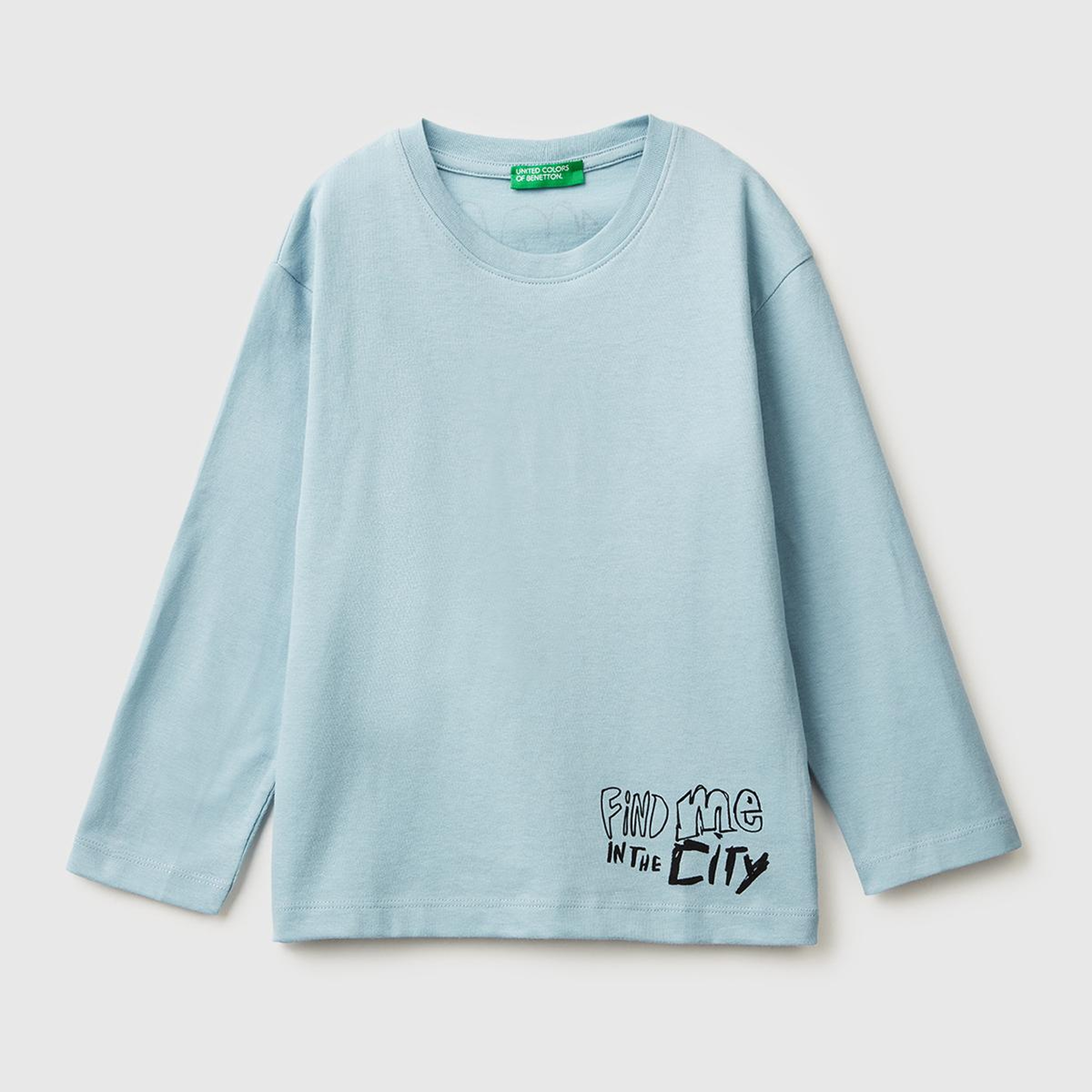 Erkek Çocuk Açık Mavi Dijital Baskılı Bisiklet Yaka Uzun Kollu T-shirt