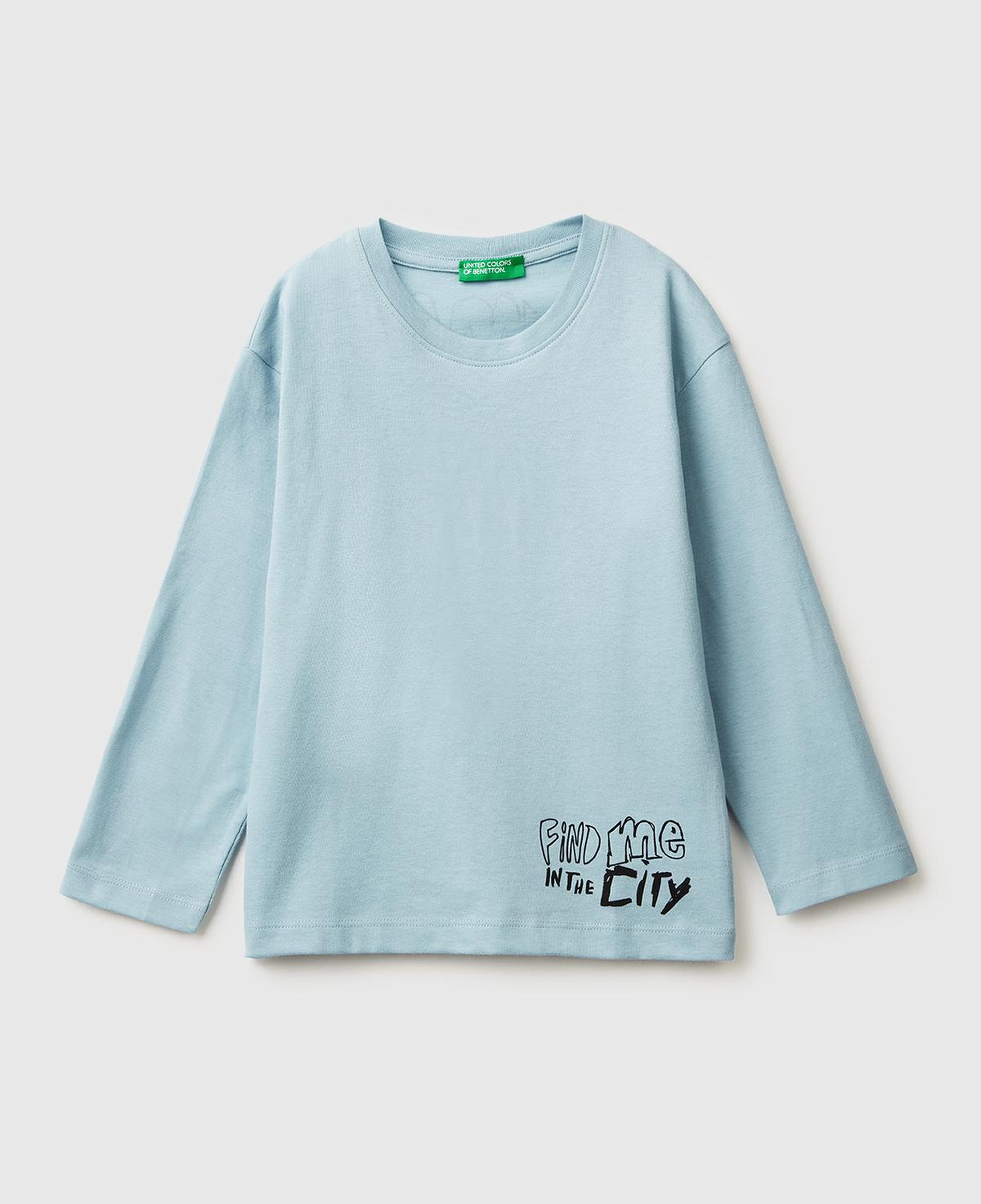Erkek Çocuk Açık Mavi Dijital Baskılı Bisiklet Yaka Uzun Kollu T-shirt