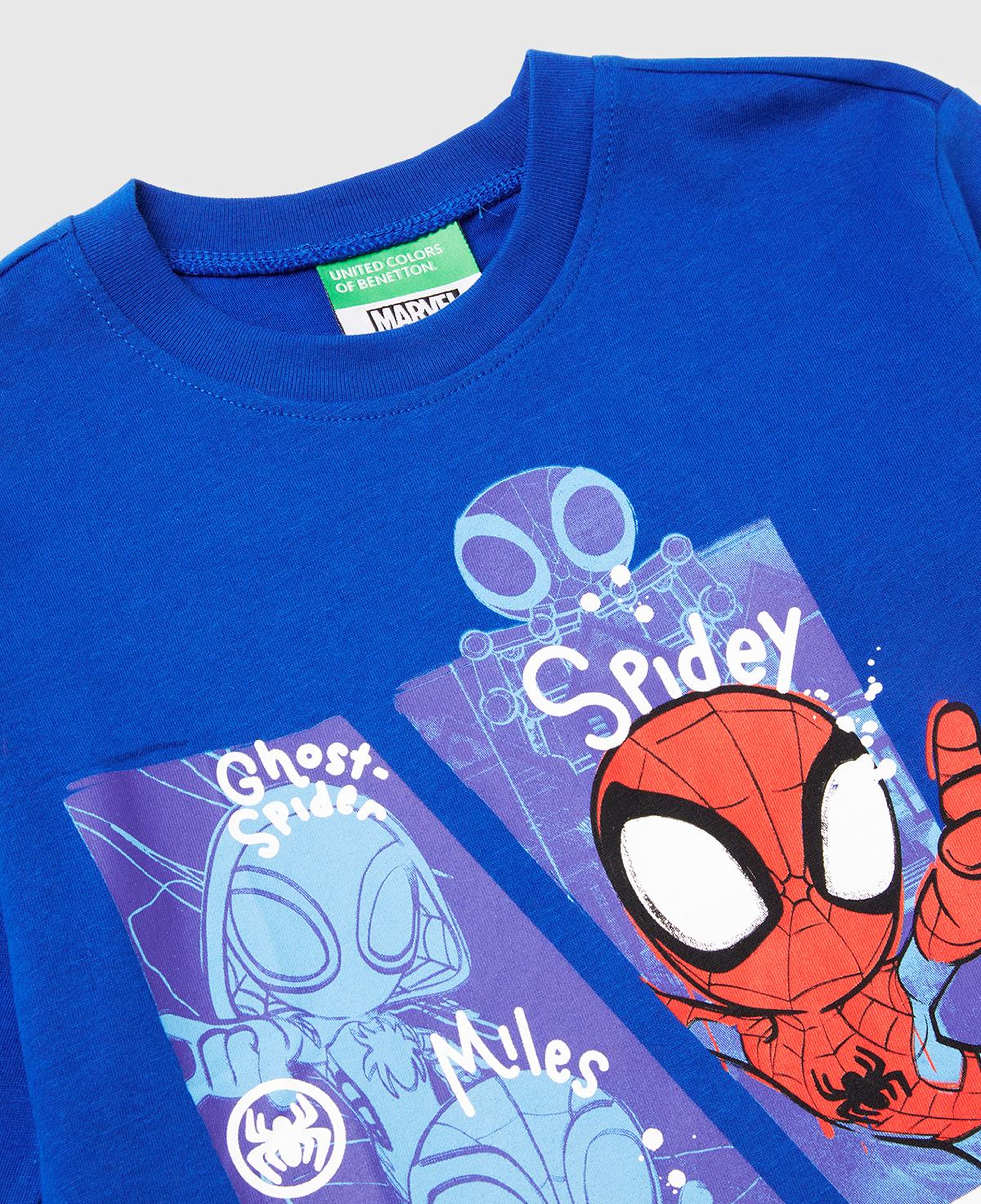 Erkek Çocuk Saks Mavisi Spiderman Baskılı Logo Etiketli Uzun Kollu T-shirt