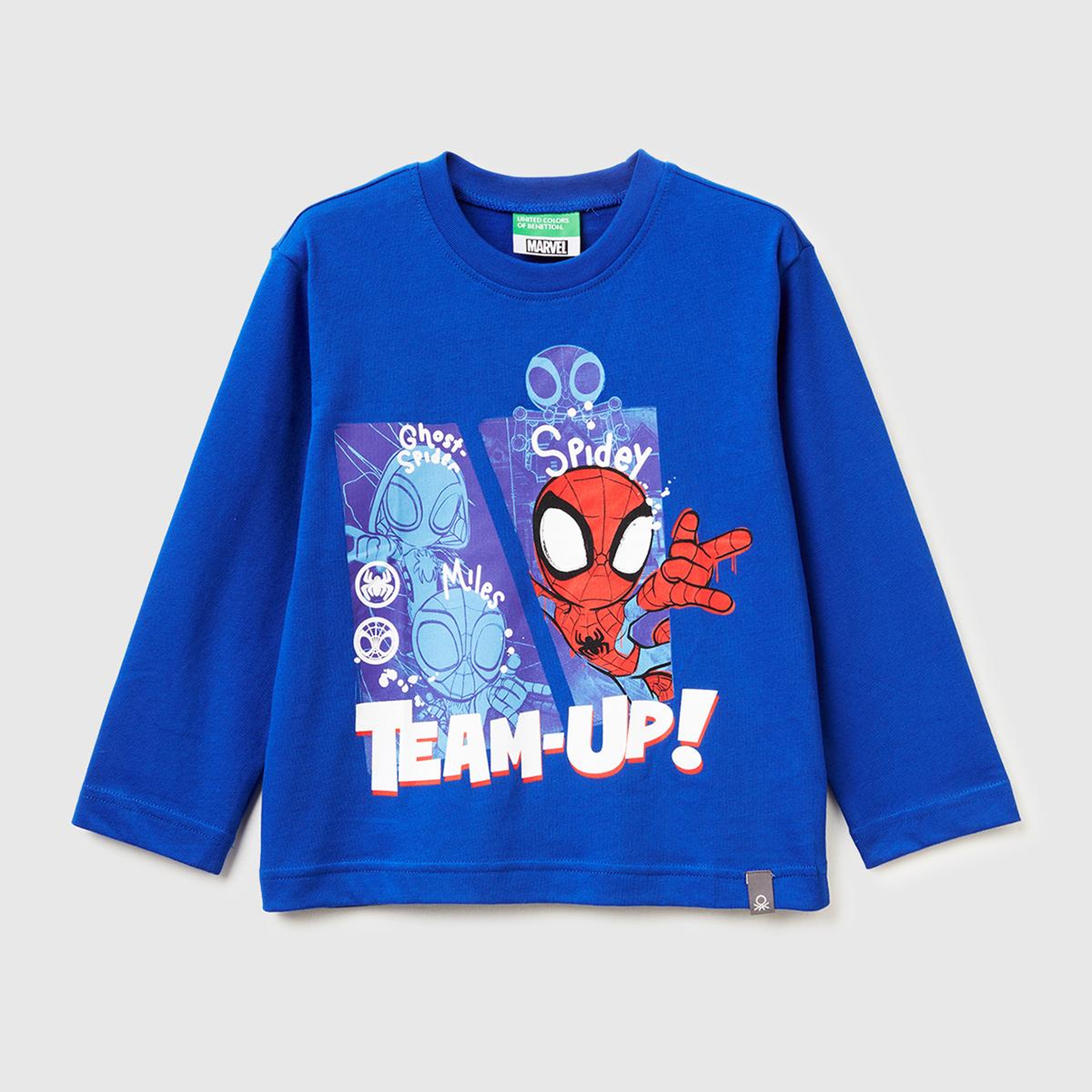 Erkek Çocuk Saks Mavisi Spiderman Baskılı Logo Etiketli  Uzun Kollu T-shirt