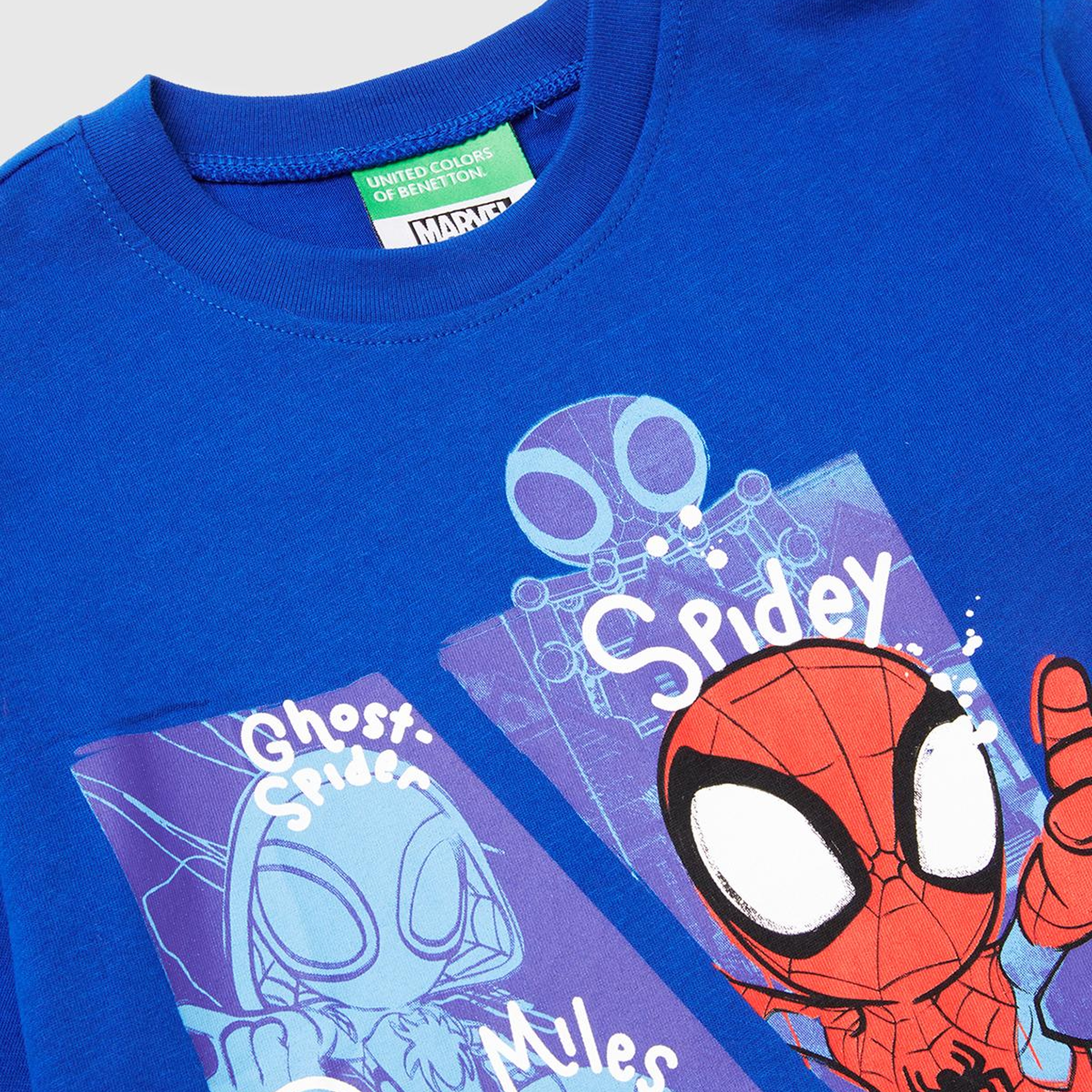 Erkek Çocuk Saks Mavisi Spiderman Baskılı Logo Etiketli Uzun Kollu T-shirt