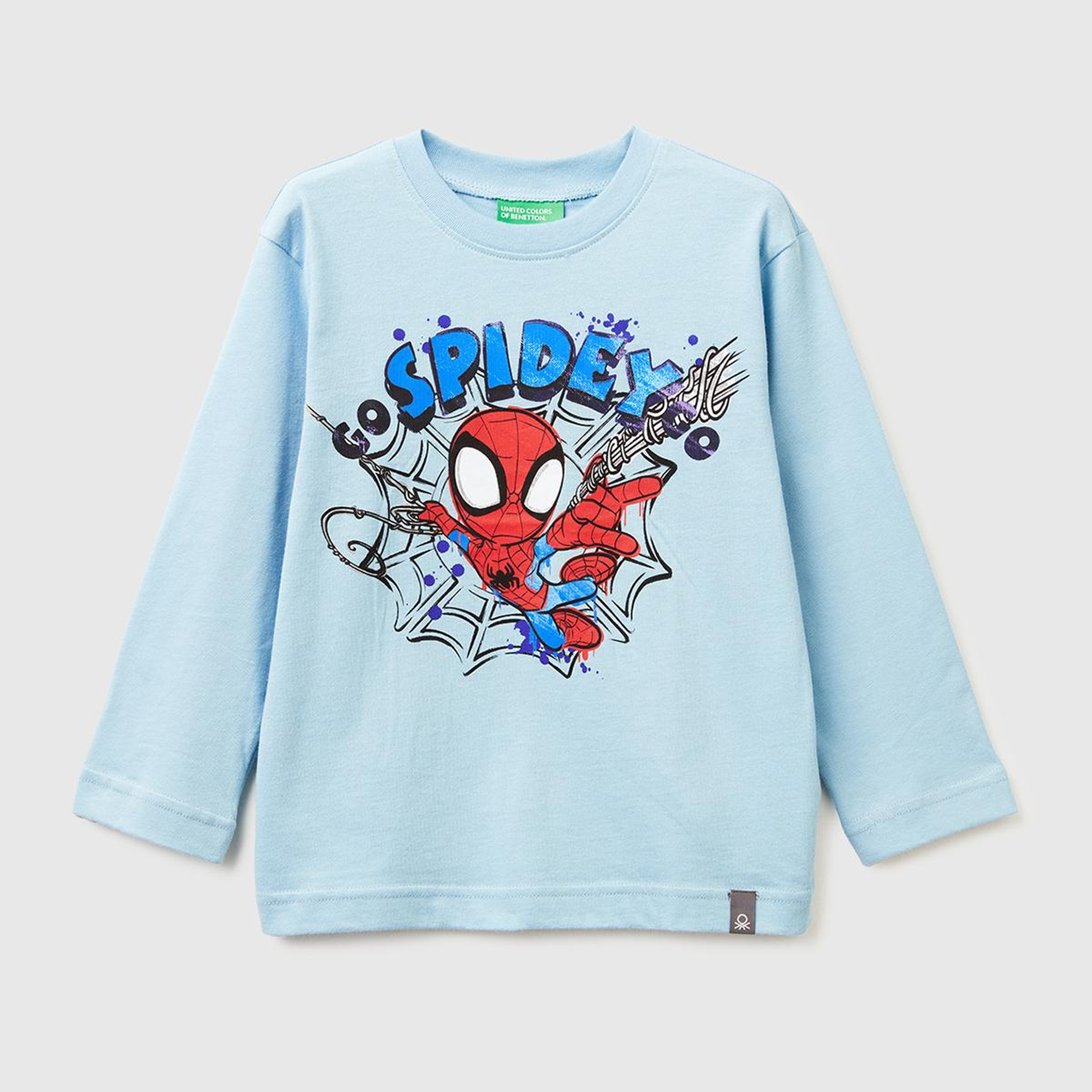 Erkek Çocuk Açık Mavi Spiderman Baskılı Logo Etiketli  Uzun Kollu T-shirt