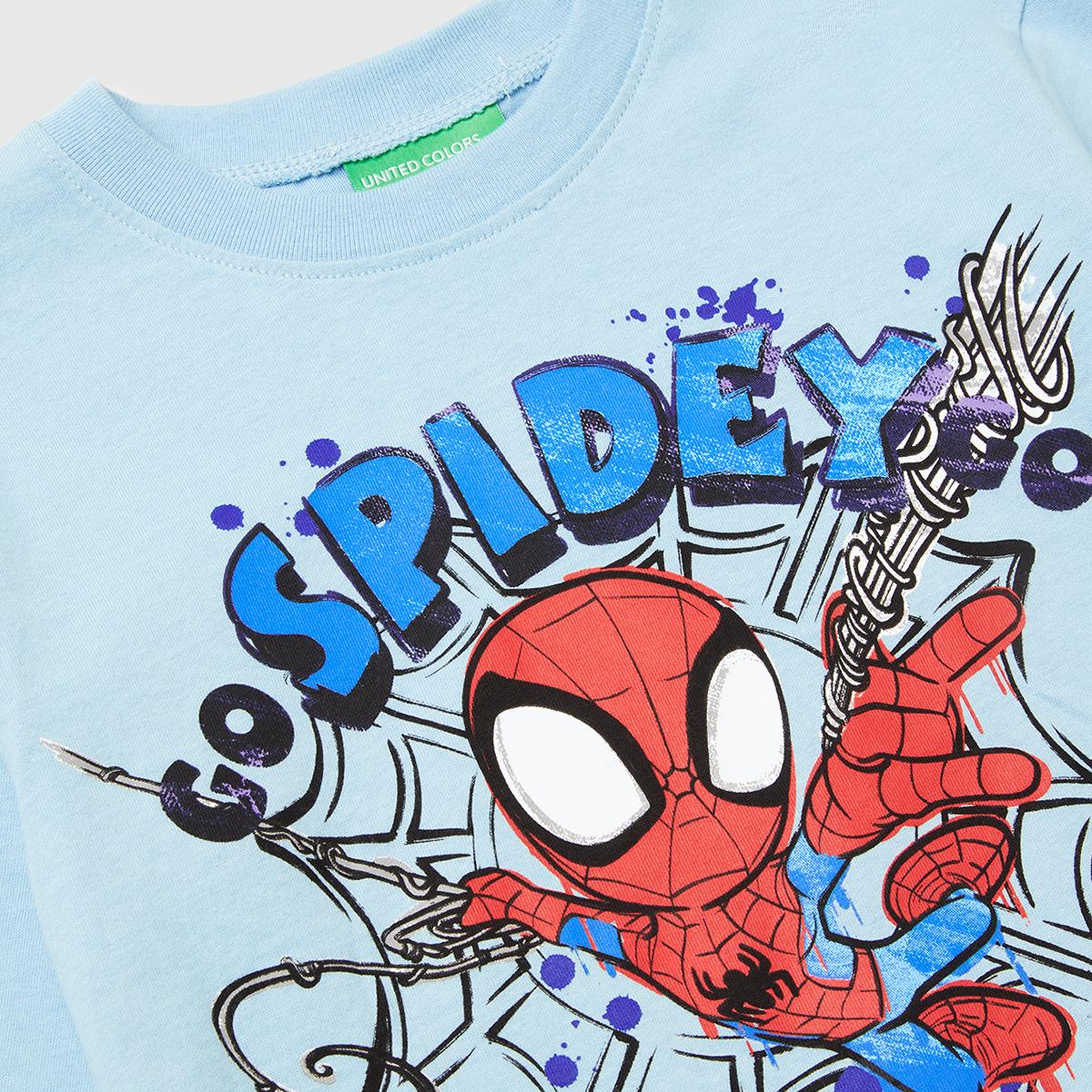 Erkek Çocuk Açık Mavi Spiderman Baskılı Logo Etiketli  Uzun Kollu T-shirt