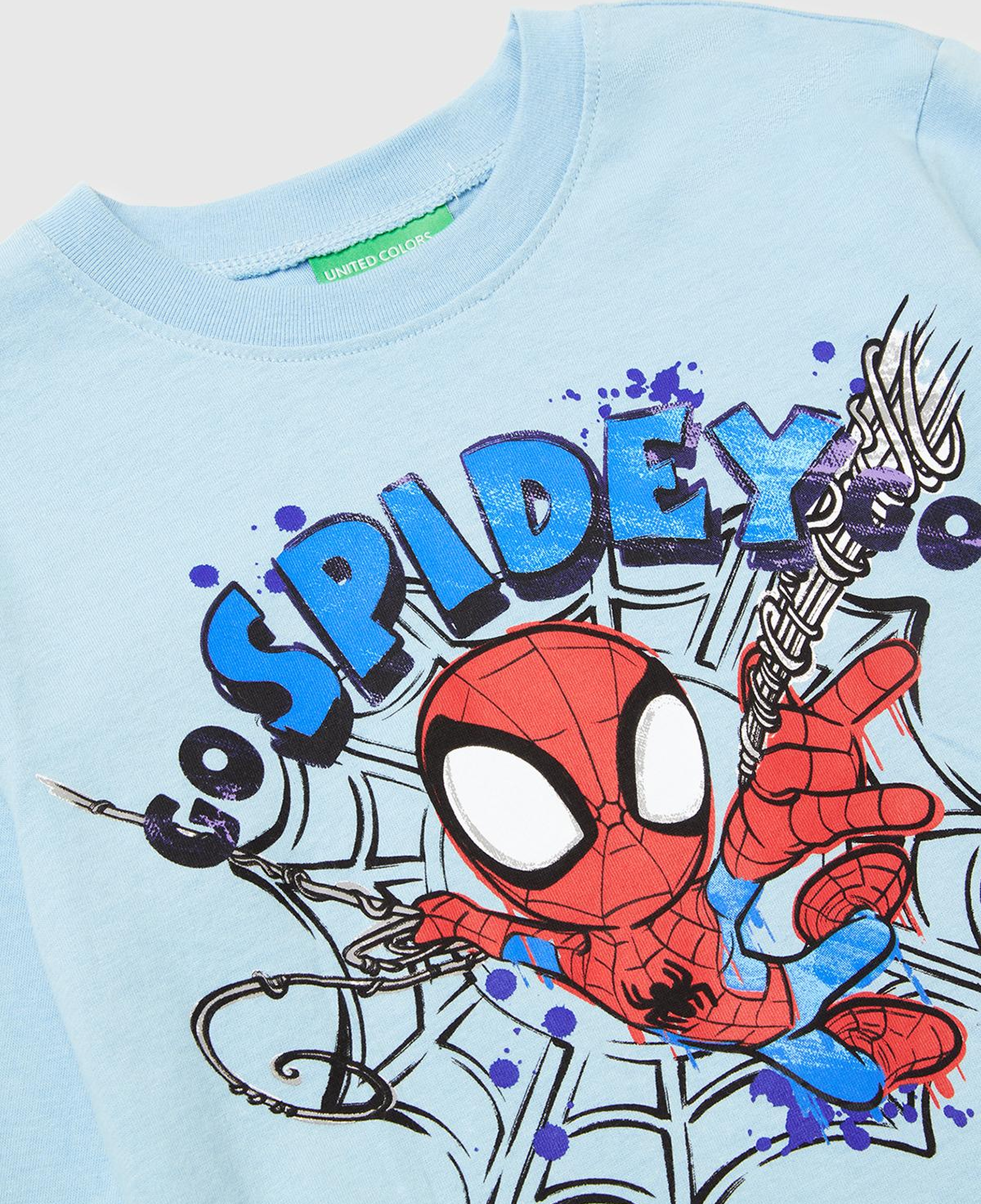 Erkek Çocuk Açık Mavi Spiderman Baskılı Logo Etiketli Uzun Kollu T-shirt