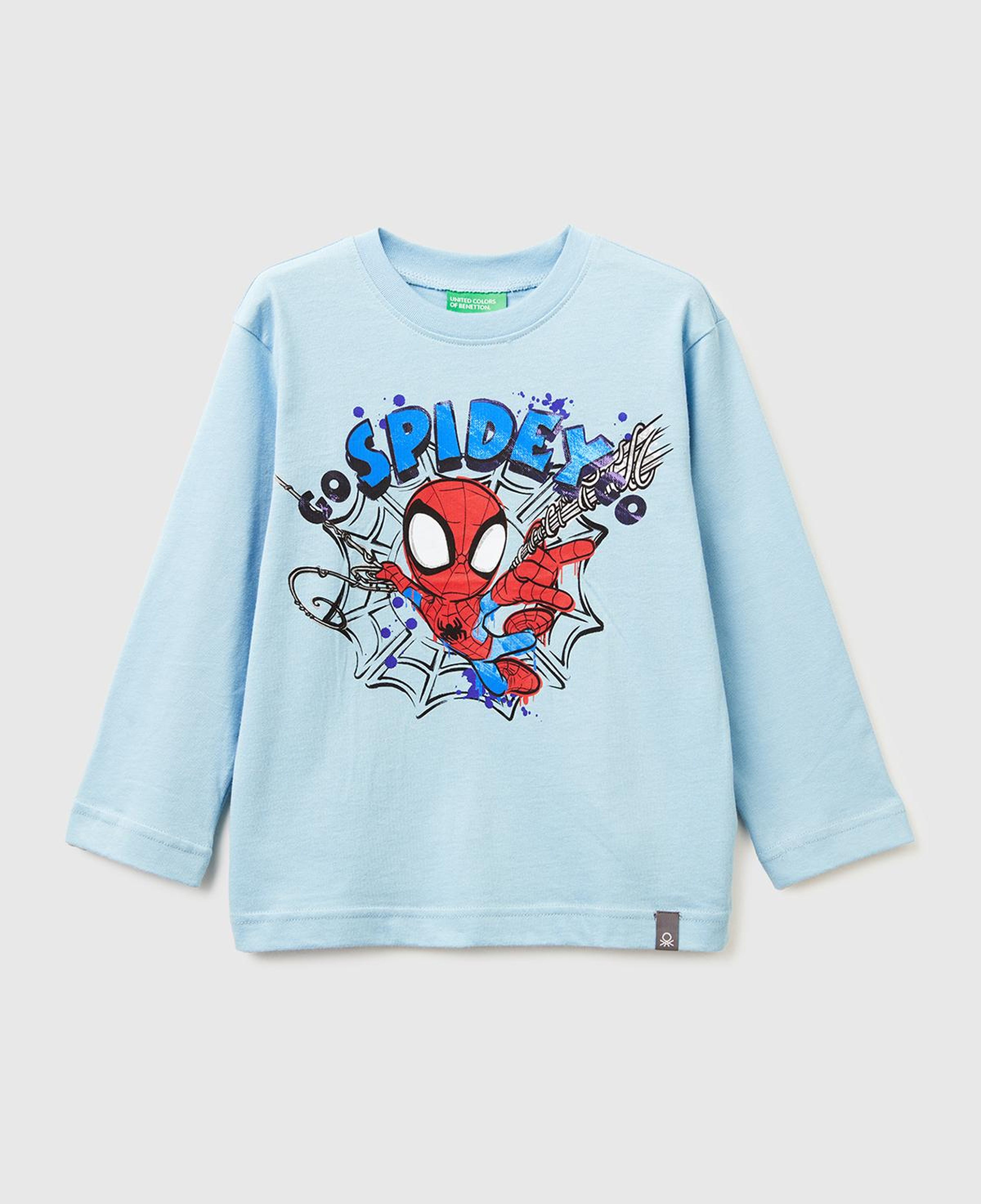 Erkek Çocuk Açık Mavi Spiderman Baskılı Logo Etiketli Uzun Kollu T-shirt