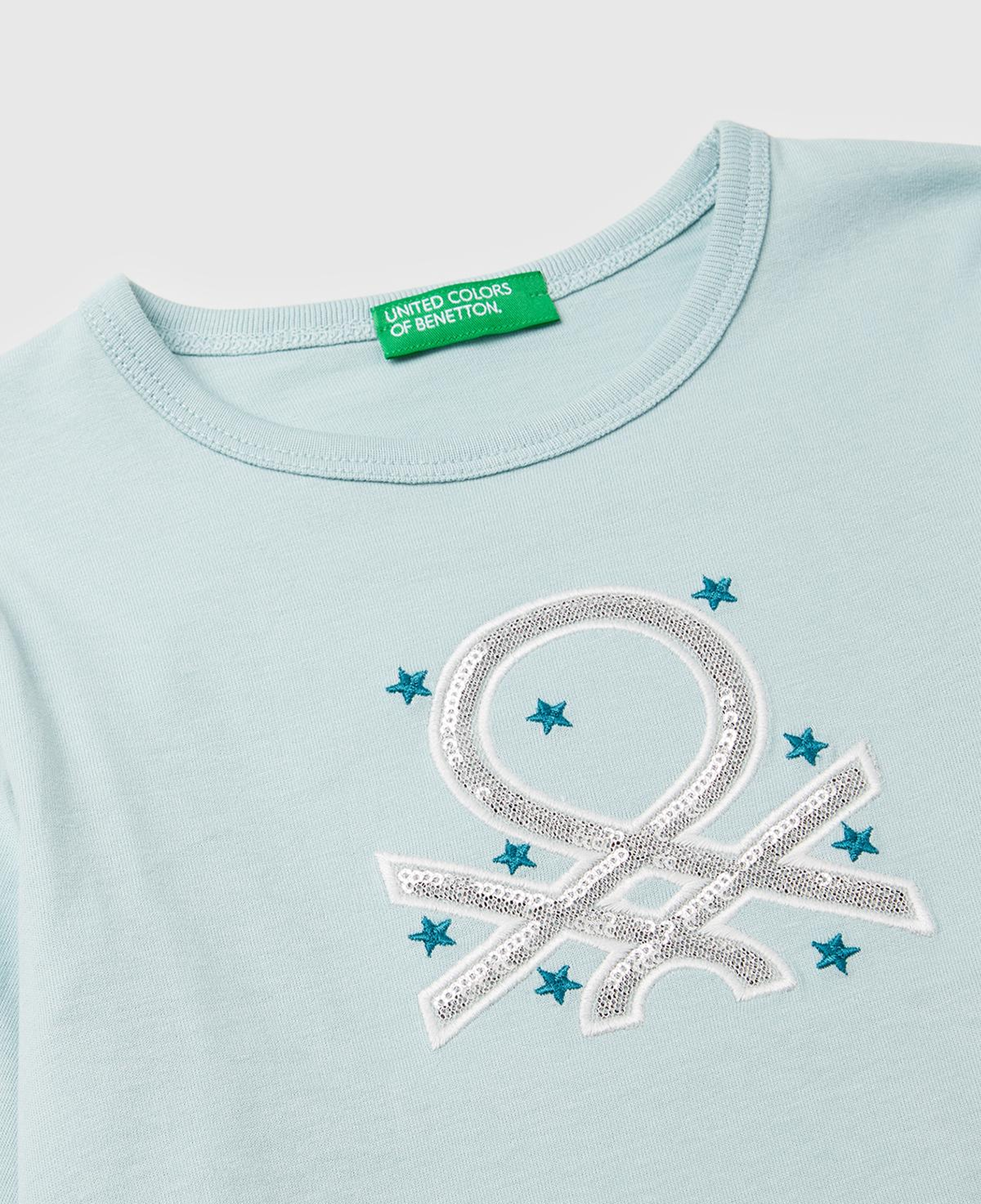 Kız Çocuk Su Yeşili Baskılı Payetli Regular Fit Uzun Kollu T-shirt