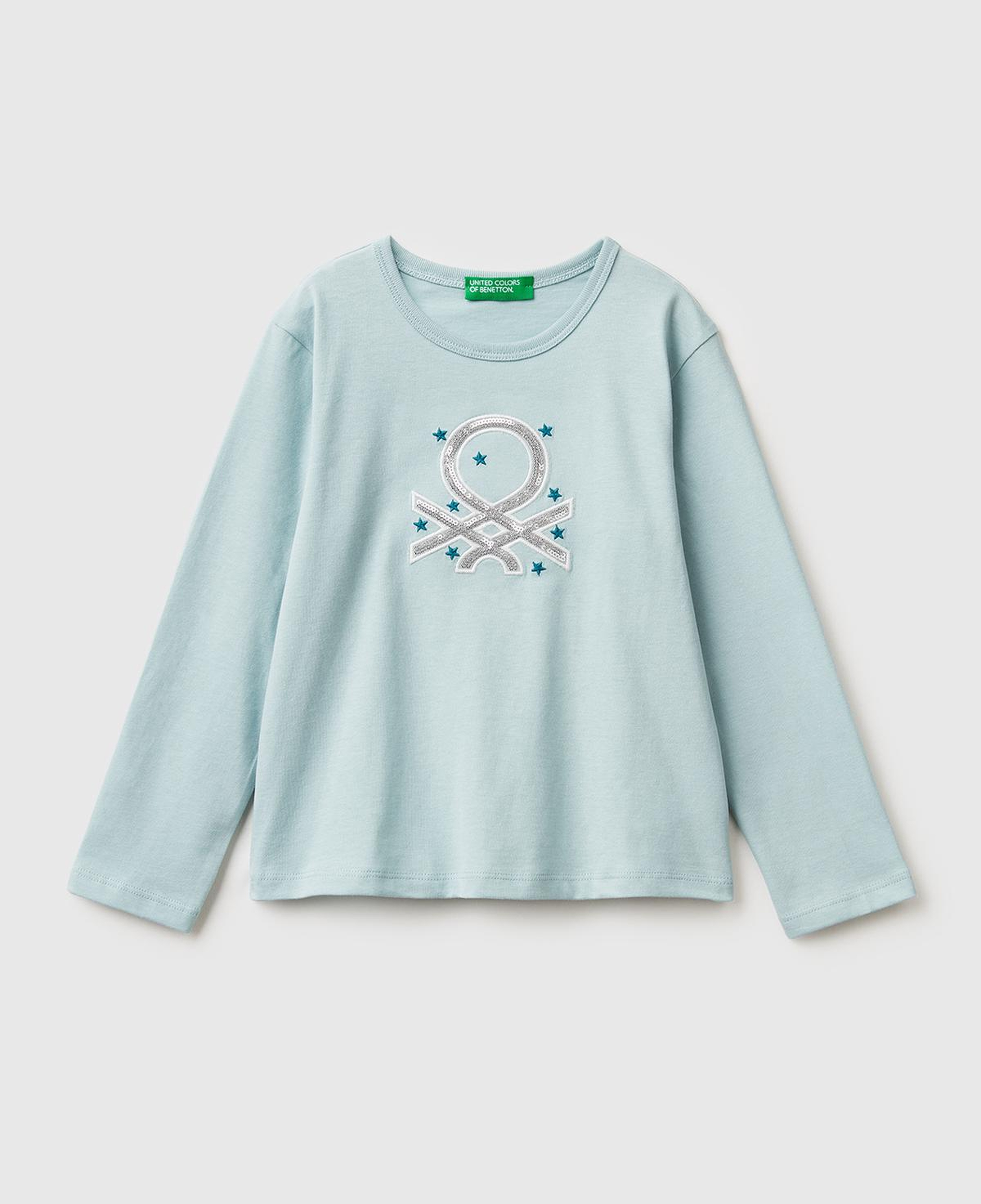 Kız Çocuk Su Yeşili Baskılı Payetli Regular Fit Uzun Kollu T-shirt