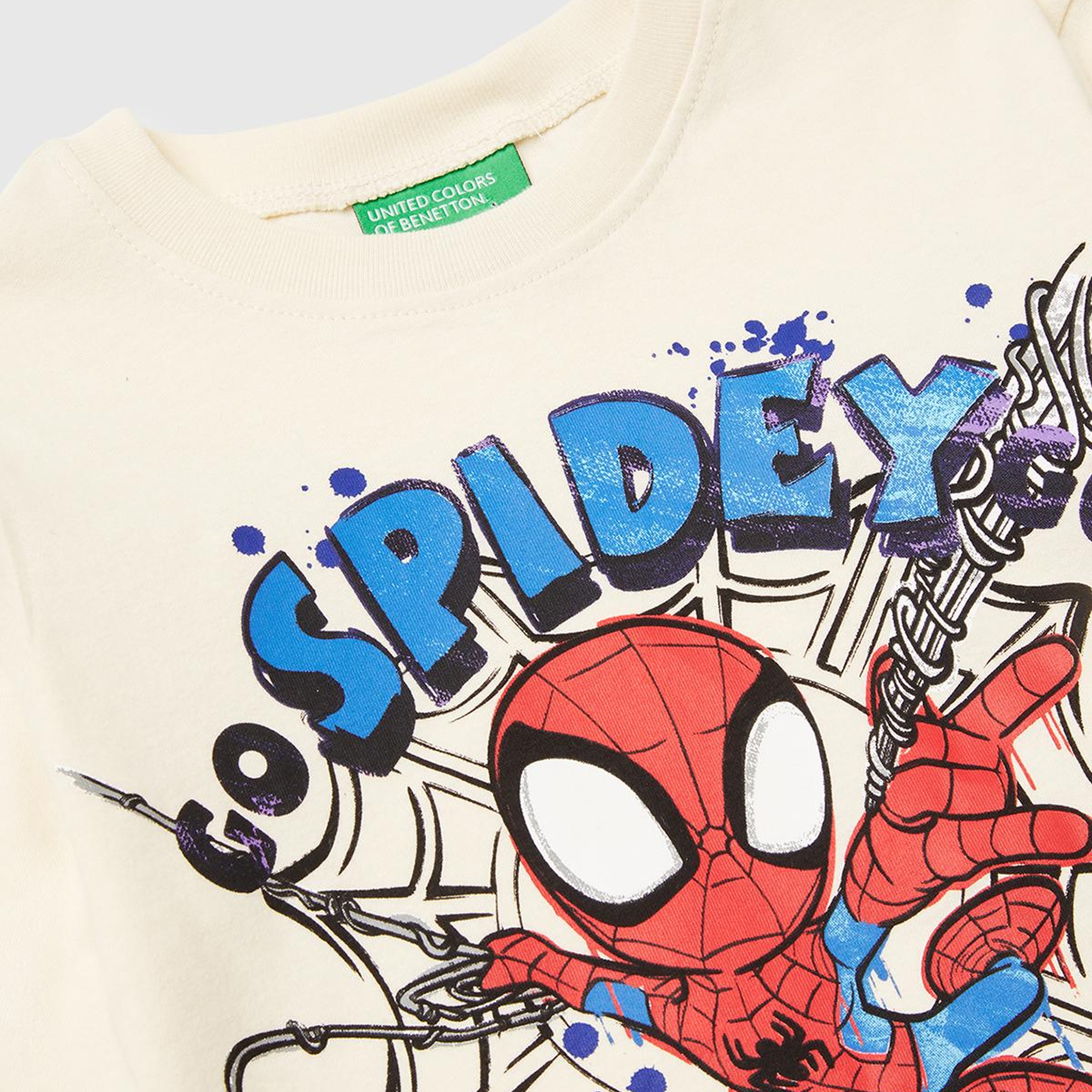 Erkek Çocuk Krem Spiderman Baskılı Logo Etiketli Uzun Kollu T-shirt